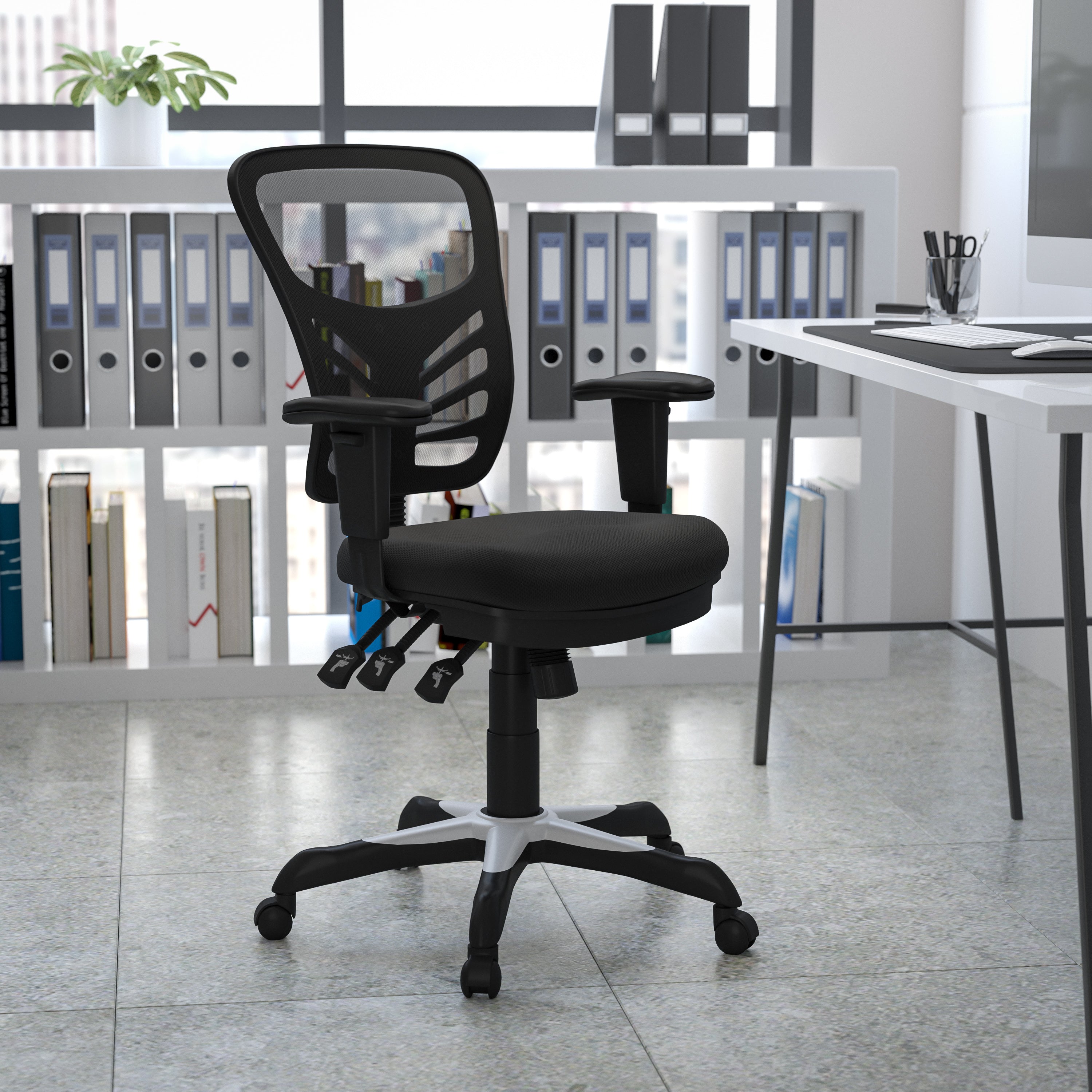 Mid-Back Black Mesh Multifunction Ergonomic Office Chair with Adjustable Arms