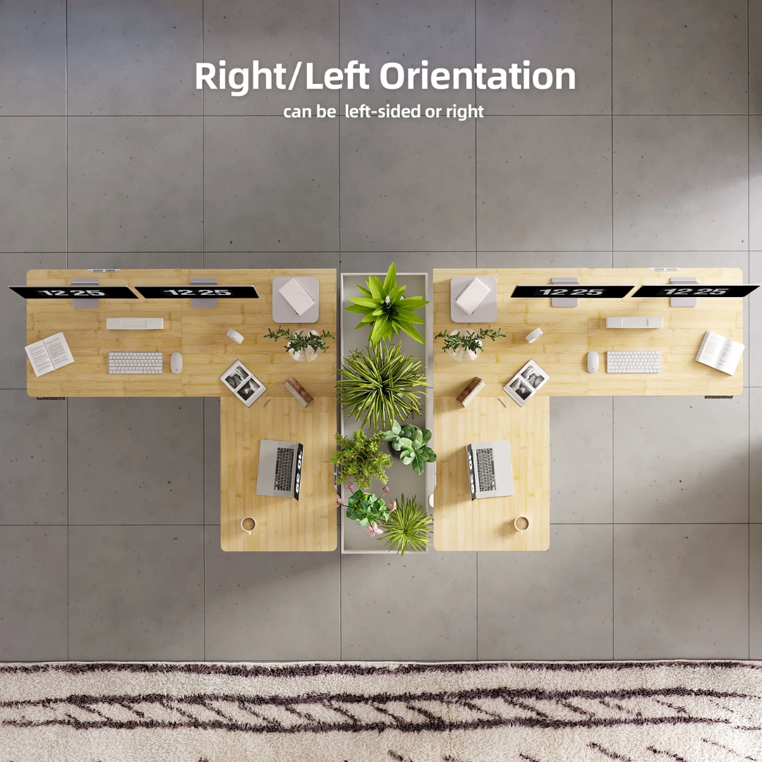 INNOVAR L-Shaped Electric Standing Desk - 63" x 55" Dual Motor Adjustable Height Corner Desk with Splice Board (Bamboo Top)