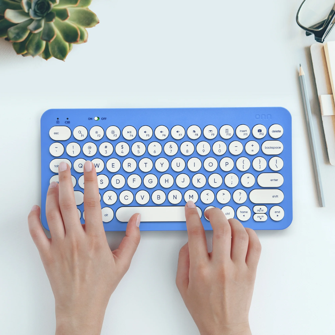 onn Mini Compact Wireless Office Keyboard USB Receiver, 78 Keys, Ultramarine