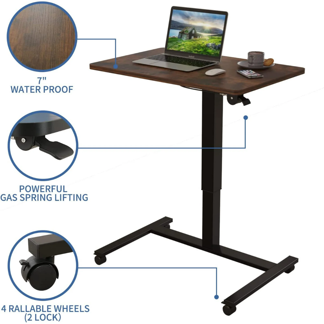 Mobile Standing Desk - 28" Rolling Height Adjustable Workstation with Desktop Stand (Rustic Brown)
