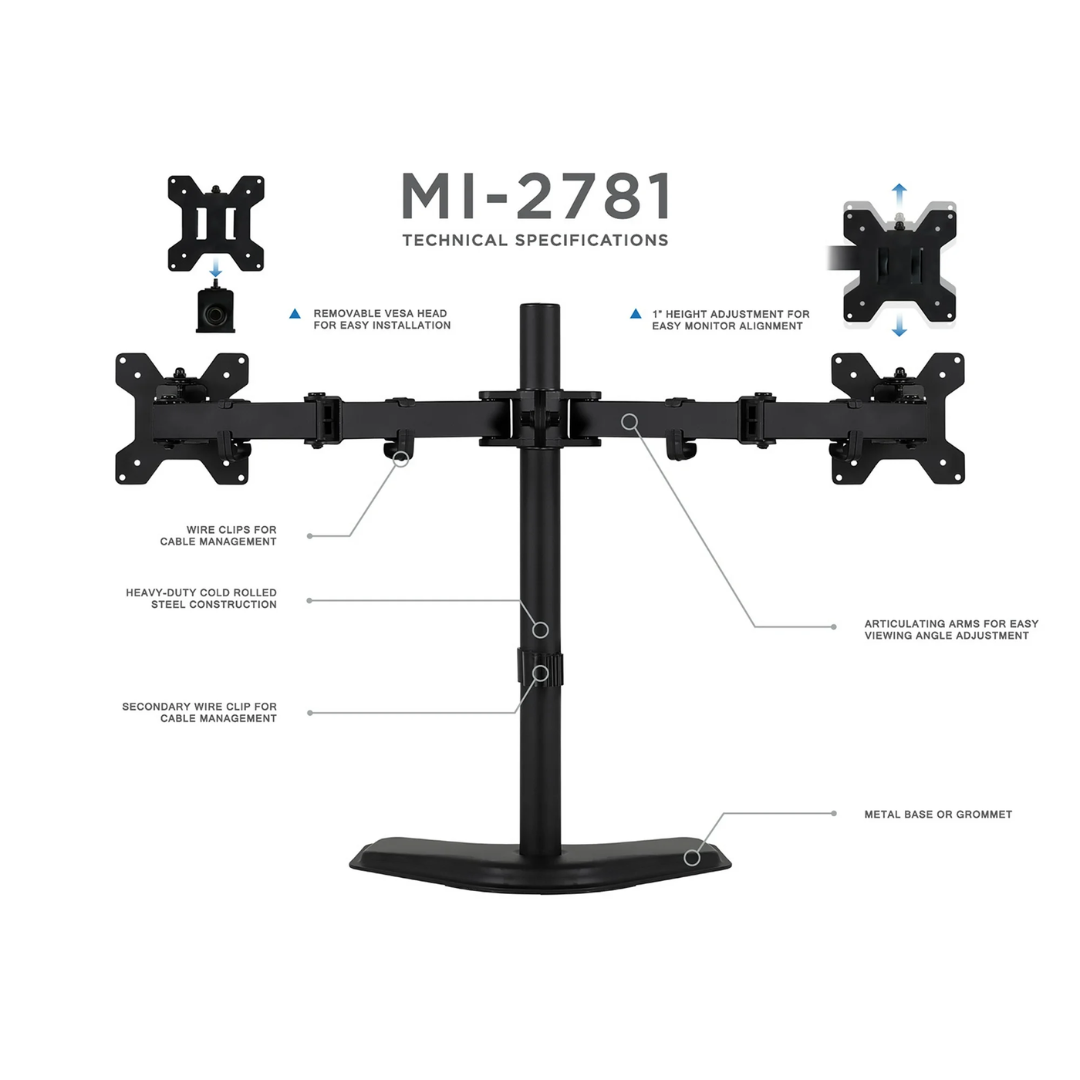 Mount-It! Dual Monitor Desk Stand for 17"-27" Inch Computer Screens, 35 LBS Capacity