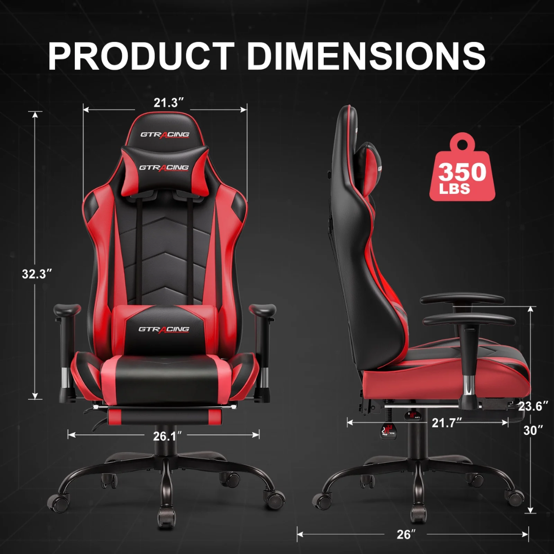 GTRACING Gaming Chair, Ergonomic Office Desk Chair with Lumbar Support, PU Leather, Footrest & Adjustable Headrest, Red