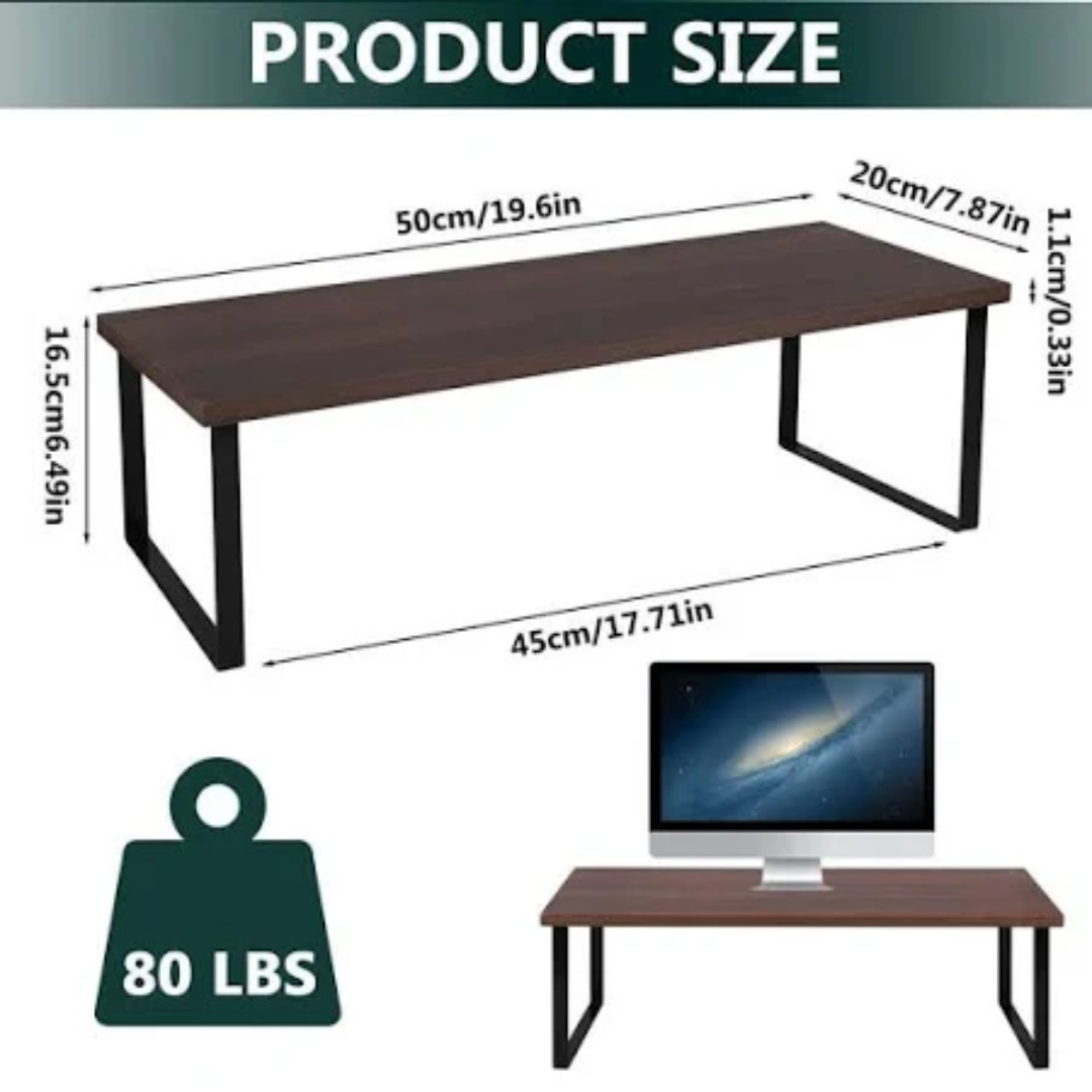 20 Inch Monitor Stand Riser, Wood Desk Storage Organizer Computer Monitor Stand for Office Computer, Laptop, Small Printer