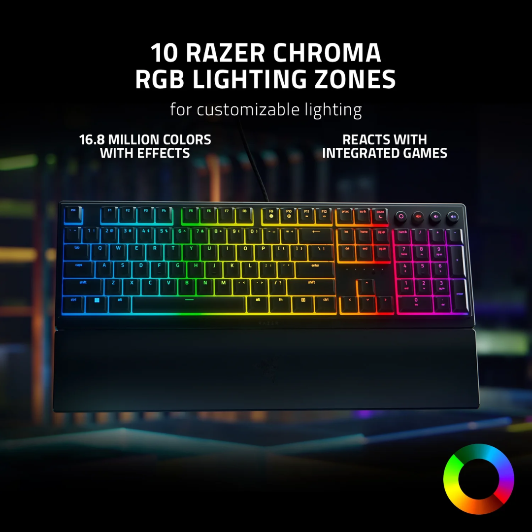 Razer Ornata V3 Full-Size Wired Mecha-Membrane Gaming Keyboard for PC, Chroma RGB, Black