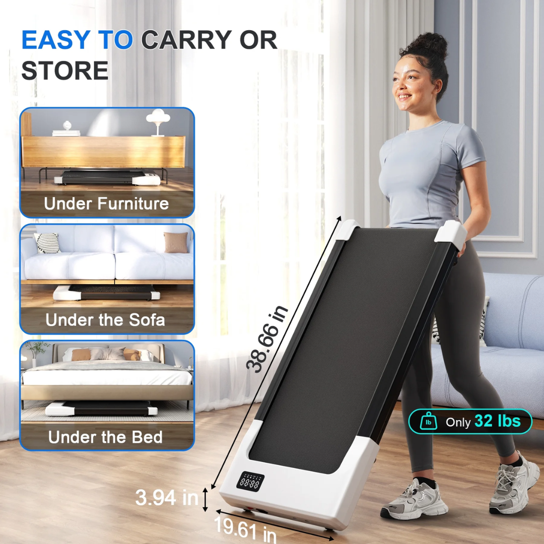 Walking Pad Treadmill with Remote Control - Under-Desk Treadmill for Home & Office, 250 lbs Capacity (White)
