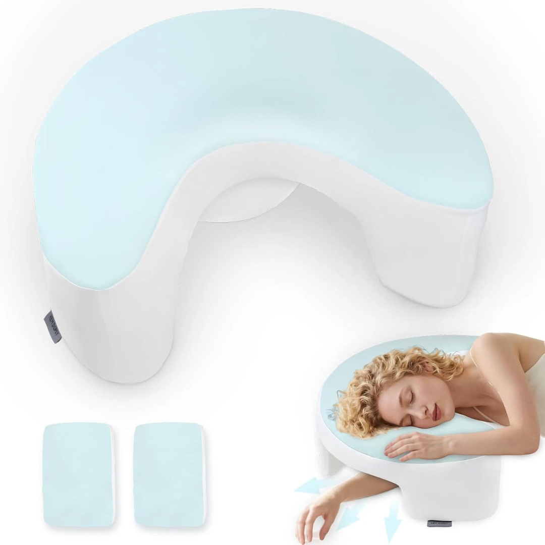 Side Sleeper Pillow with Arm Hole, 2PCS Pillowcase, Ergonomic Cooling Arm Pillow