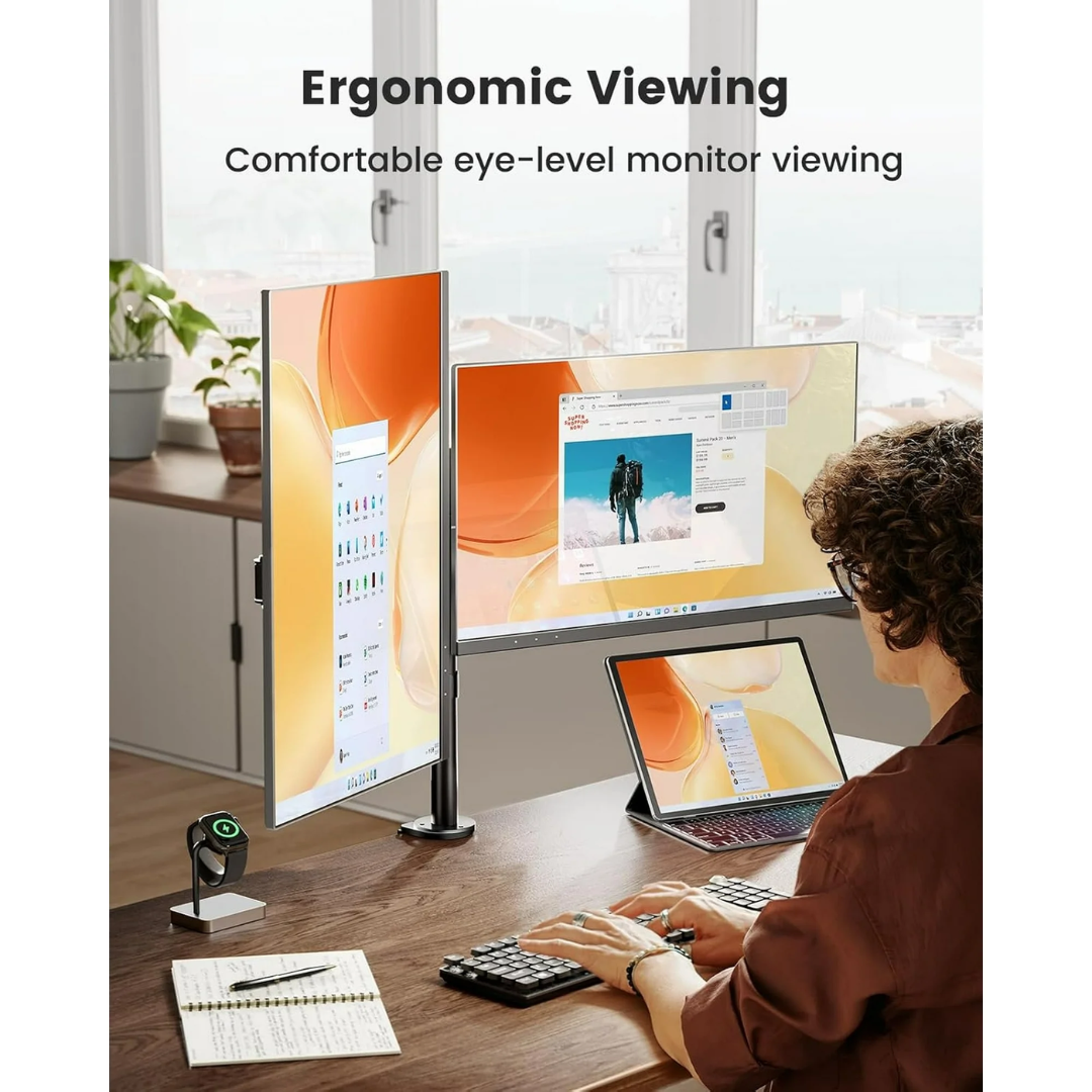 Dual Monitor Stand for 13"-32" Screens - Fully Adjustable Monitor Mount, Up to 17.6 lbs per Arm