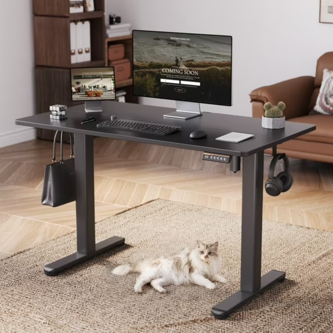 INNOVAR Electric Standing Desk - 48" x 24" Adjustable Height Sit-Stand Desk with Splice Board for Home Office (Black Frame/Black Top)