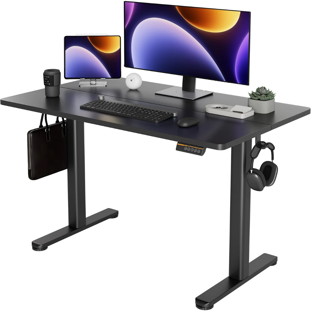 INNOVAR Electric Standing Desk - 48" x 24" Adjustable Height Sit-Stand Desk with Splice Board for Home Office (Black Frame/Black Top)