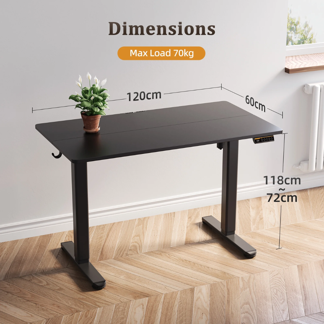 INNOVAR Electric Standing Desk - 48" x 24" Adjustable Height Sit-Stand Desk with Splice Board for Home Office (Black Frame/Black Top)