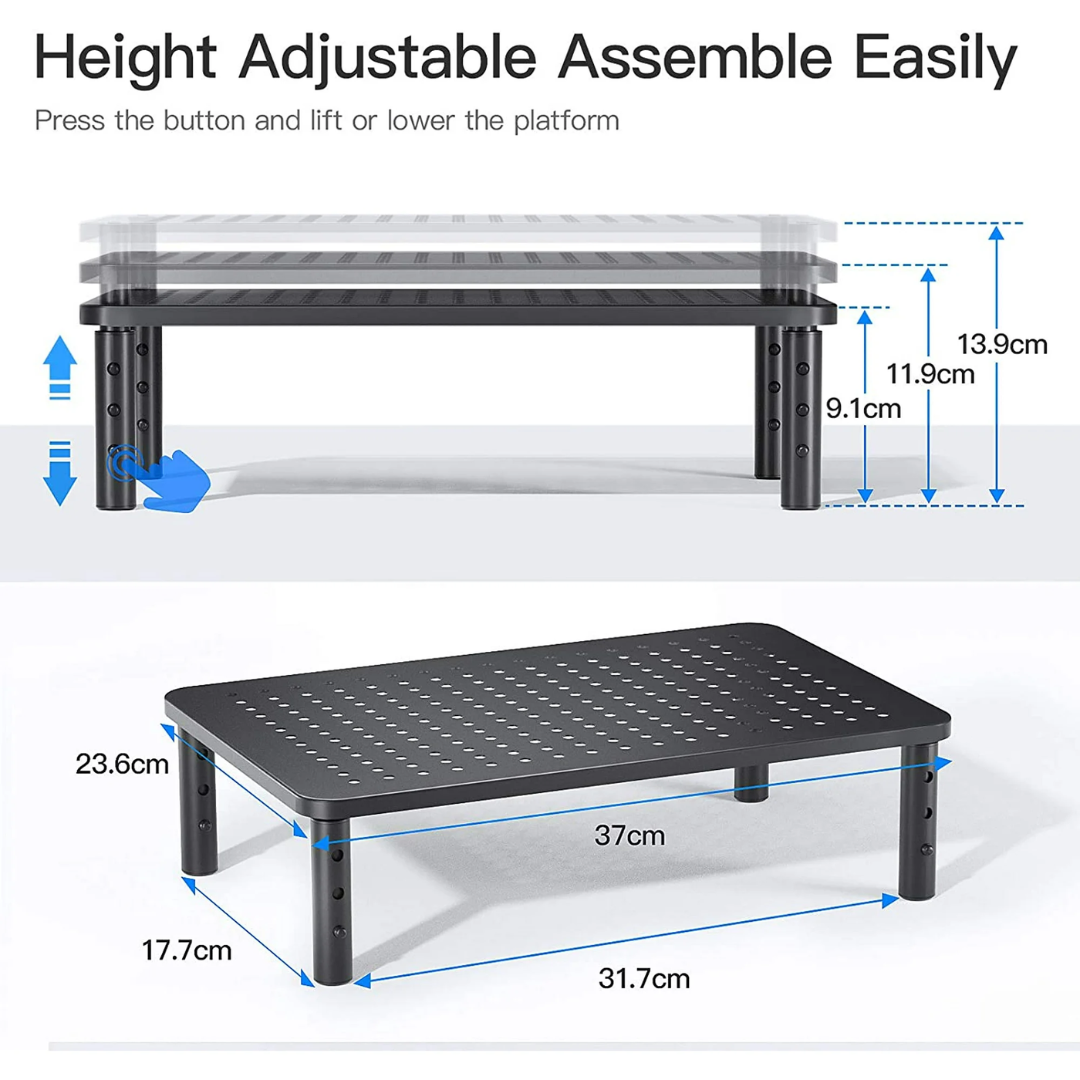 2-Pack Monitor Stand Riser with 3 Height Adjustable and Mesh Platform for Laptop, Computer, Printer