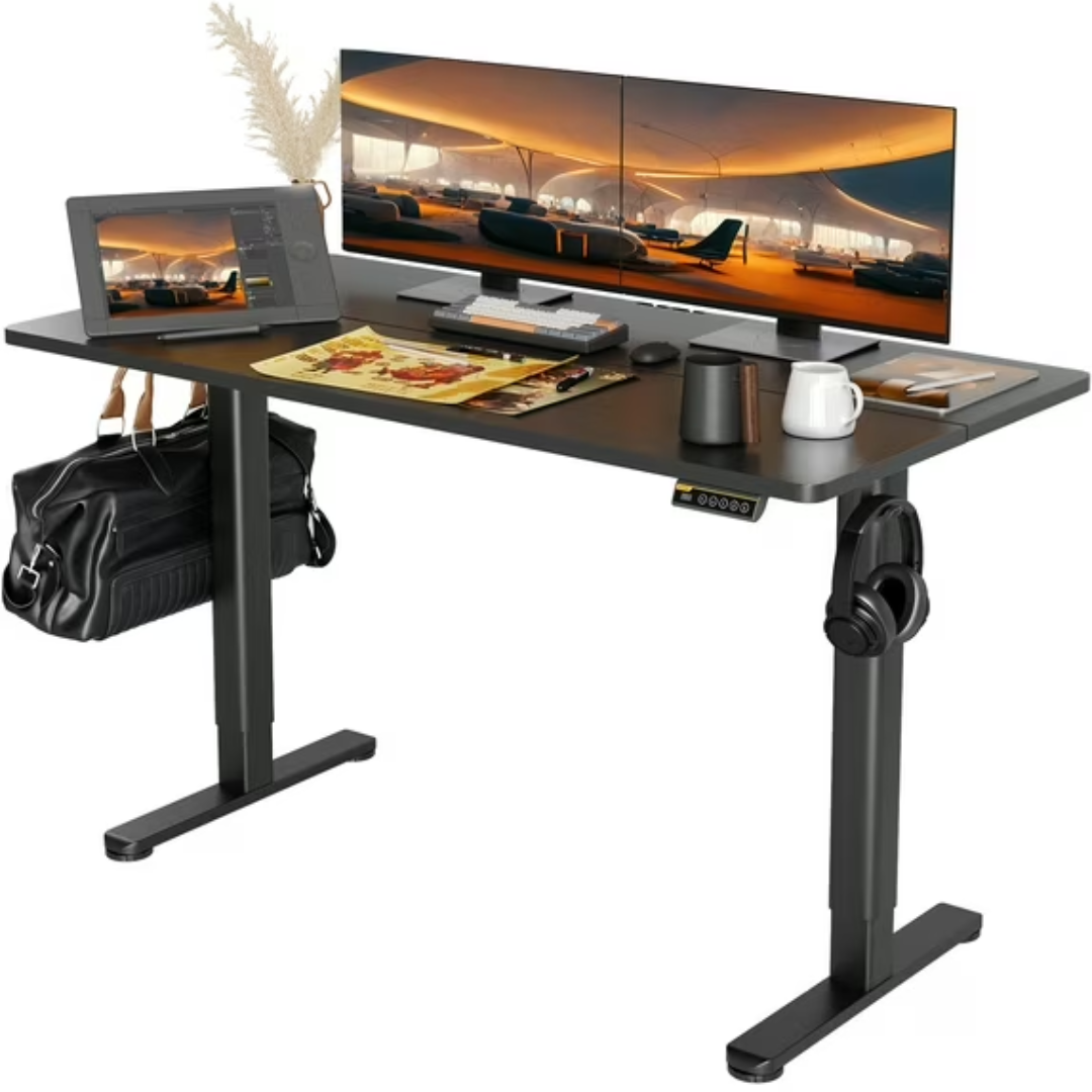 INNOVAR Electric Standing Desk - 63" x 24" Adjustable Height Sit-Stand Desk with Splice Board for Home Office (Black Frame/Black Top)