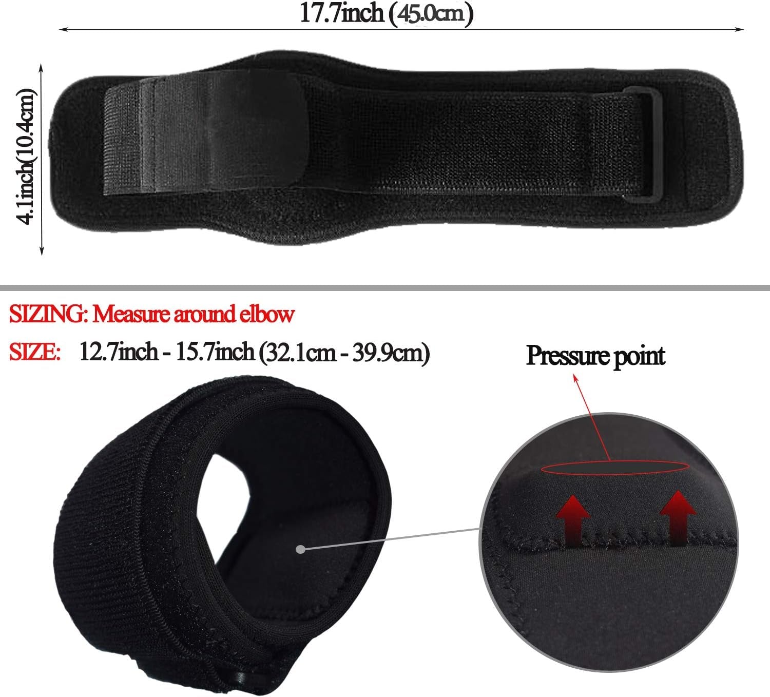 Forearm Wraps for Pain, Tennis Elbow Brace Tendonitis Treatment, Adjustable Elbow Strap Support Brace - Acupressure Elbow Brace for Elbow Pain Relief (Black, L - XXL)