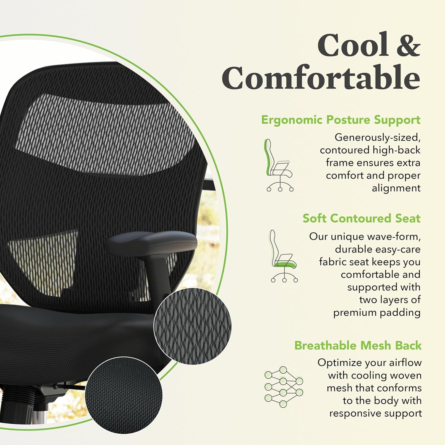 Prominent High Back Office Chair, Ergonomic Office Chair, Adjustable Center-Tilt Recline, 360 Swivel, Swivel-Tilt, Black