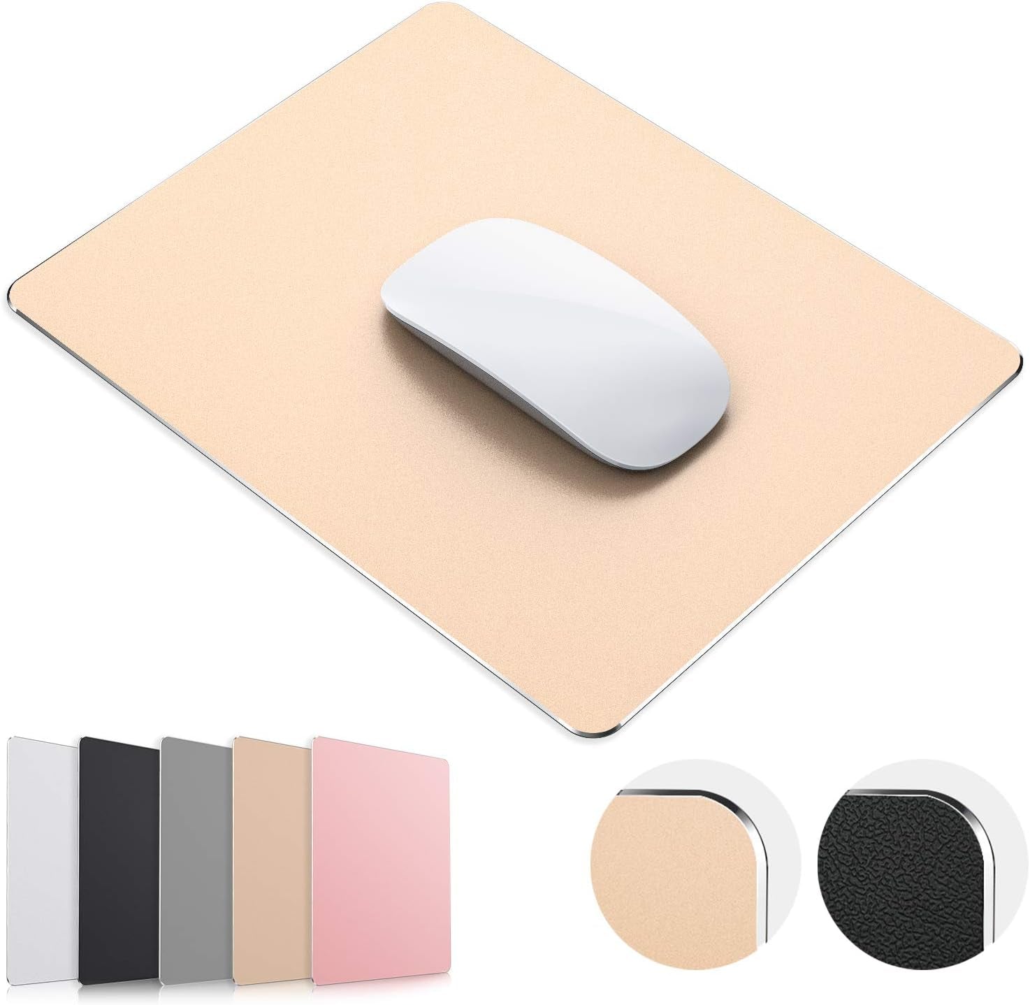 Mouse Pad, Gold Premium Hard Metal Aluminum Mousepad, Double Side Waterproof Ultra Smooth Mouse Pad for Fast and Accurate Mouse Control for Office and Gaming, 9.4 X 7.9Inch