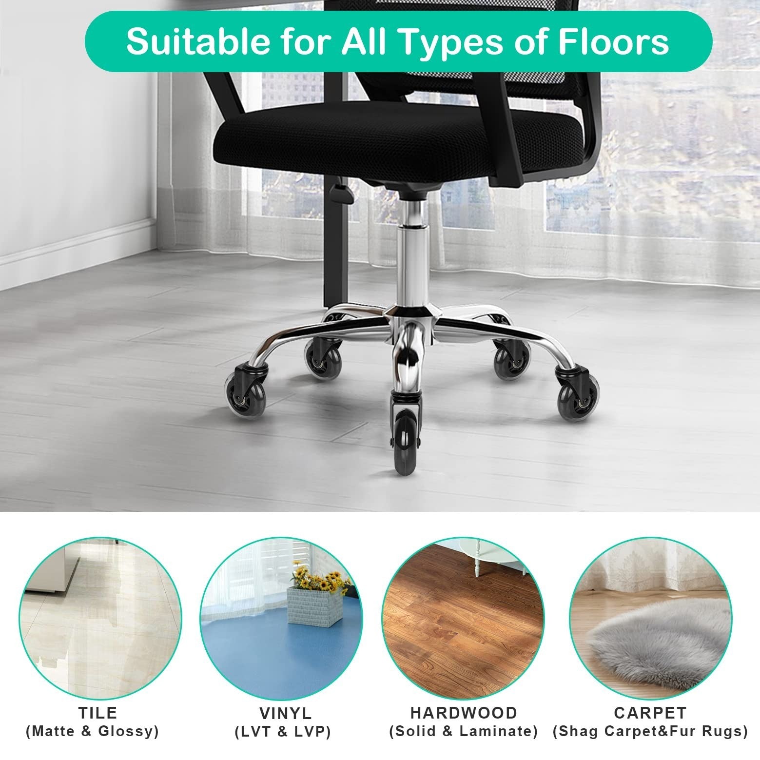 Hirate 5 Pack Office Chair Casters Wheel with 5/16"-18UNC Threaded Stem, 3" S...