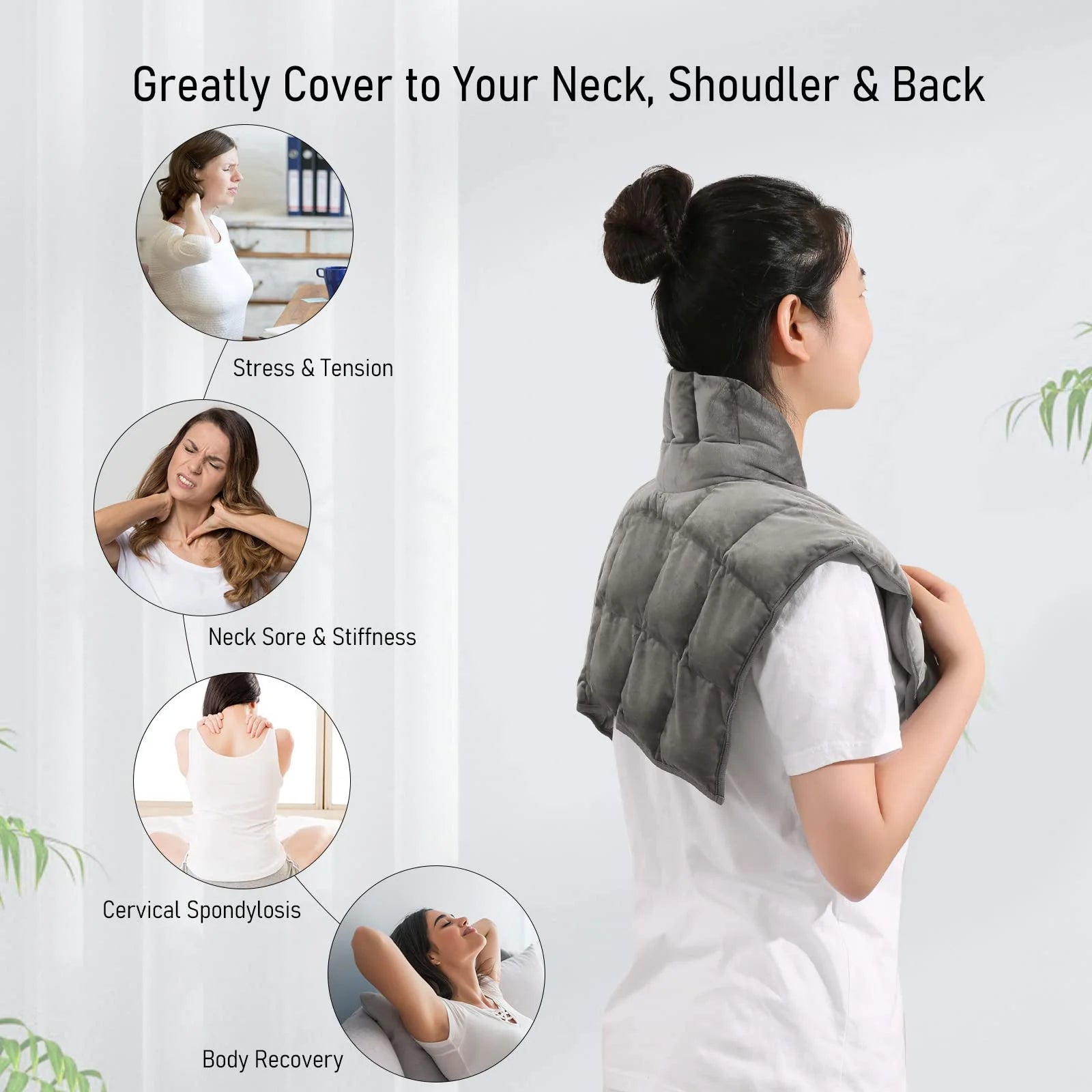 Microwave Heating Pad for Neck, Shoulders & Back with Herbal Aromatherapy, Hot & Cold Compress, Grey Gift for Mother, Wife, Daughter, Girl Friend