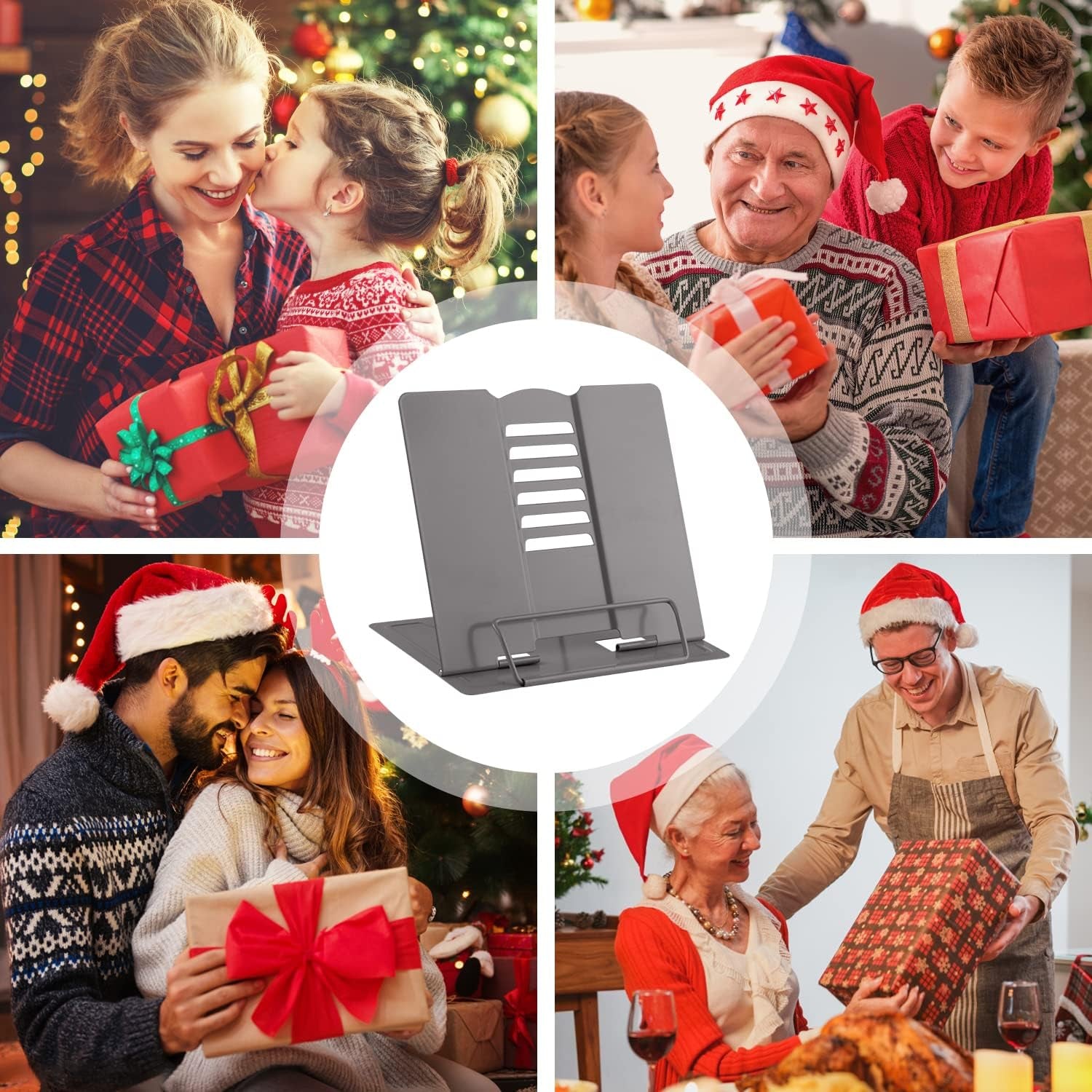 Desk Book Stand Metal Reading Rest Book Holder Angle Adjustable Stand Document Holder Portable Sturdy Lightweight Bookstands-Textbooks Tablet Music Books Cook Recipe (Grey)