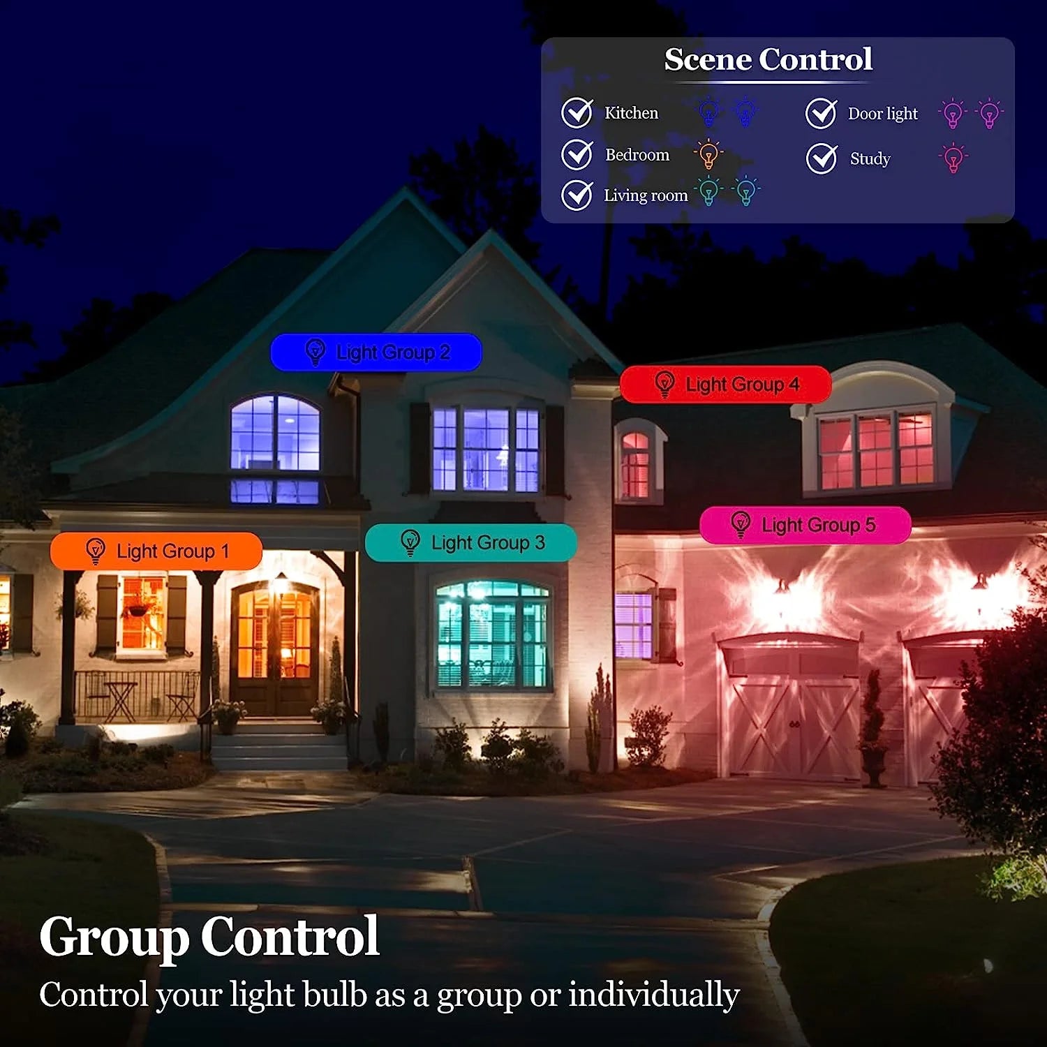 Smart Light Bulb, Wifi & Bluetooth-Compatible 2In1 RGBCW Dimmable Smart LED Bulbs, E27 9W Compatible with Alexa, Google Home, Siri, No Hub Required Remote Control Included (2 Packs)