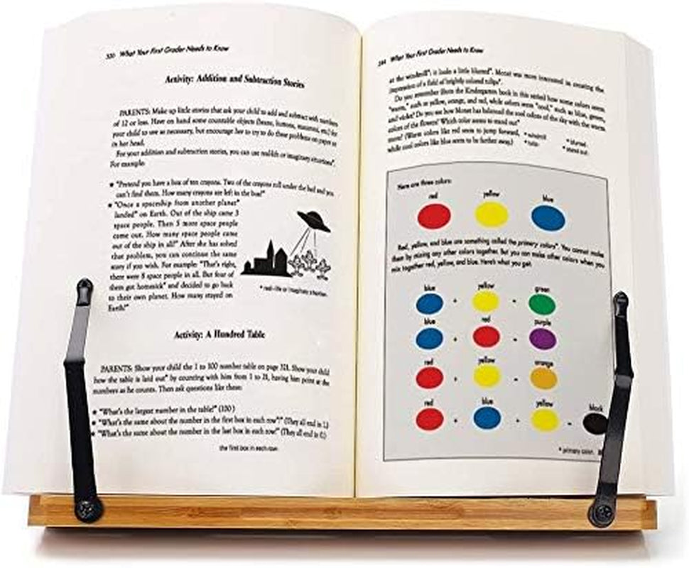 Bamboo Book Stand Reading Rest Holder Cookbook Cook Stand/Foldable Tablet PC Textbook/Music Document Stand/Desk Bookrest with Retro Hollow Elegant Pattern