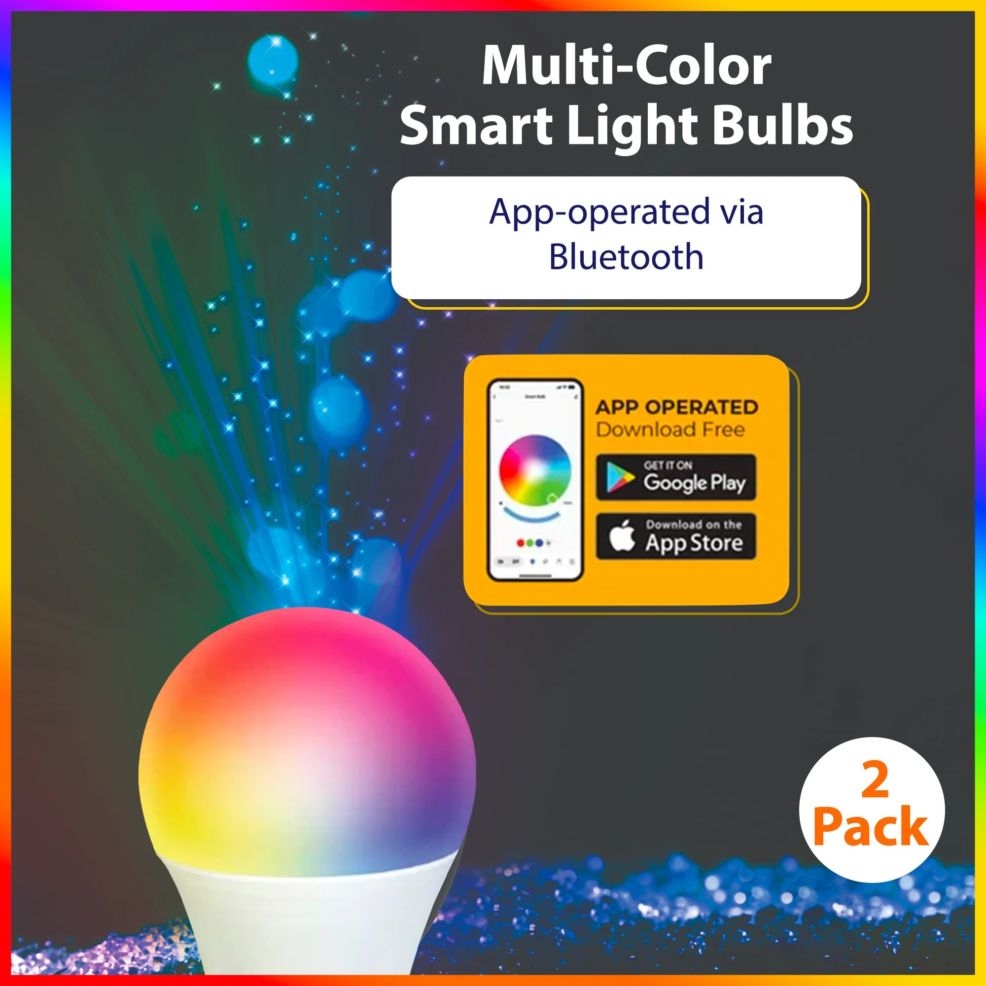 9W Multicolor General Purpose Smart Light Bulbs, Dimmable & App Operated (2 Pack)
