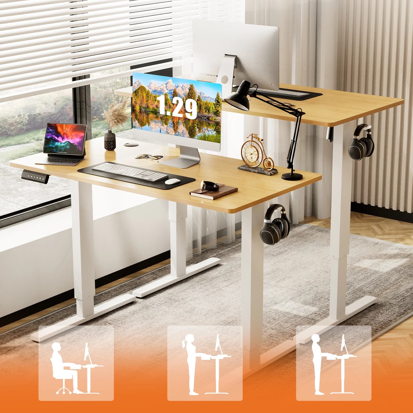 Electric Standing Desk, 40''X24'' Height Adjustable Desk, Home Office Desk with Electric Lift, Sit Stand Desk Workstation for Home Office, Oak