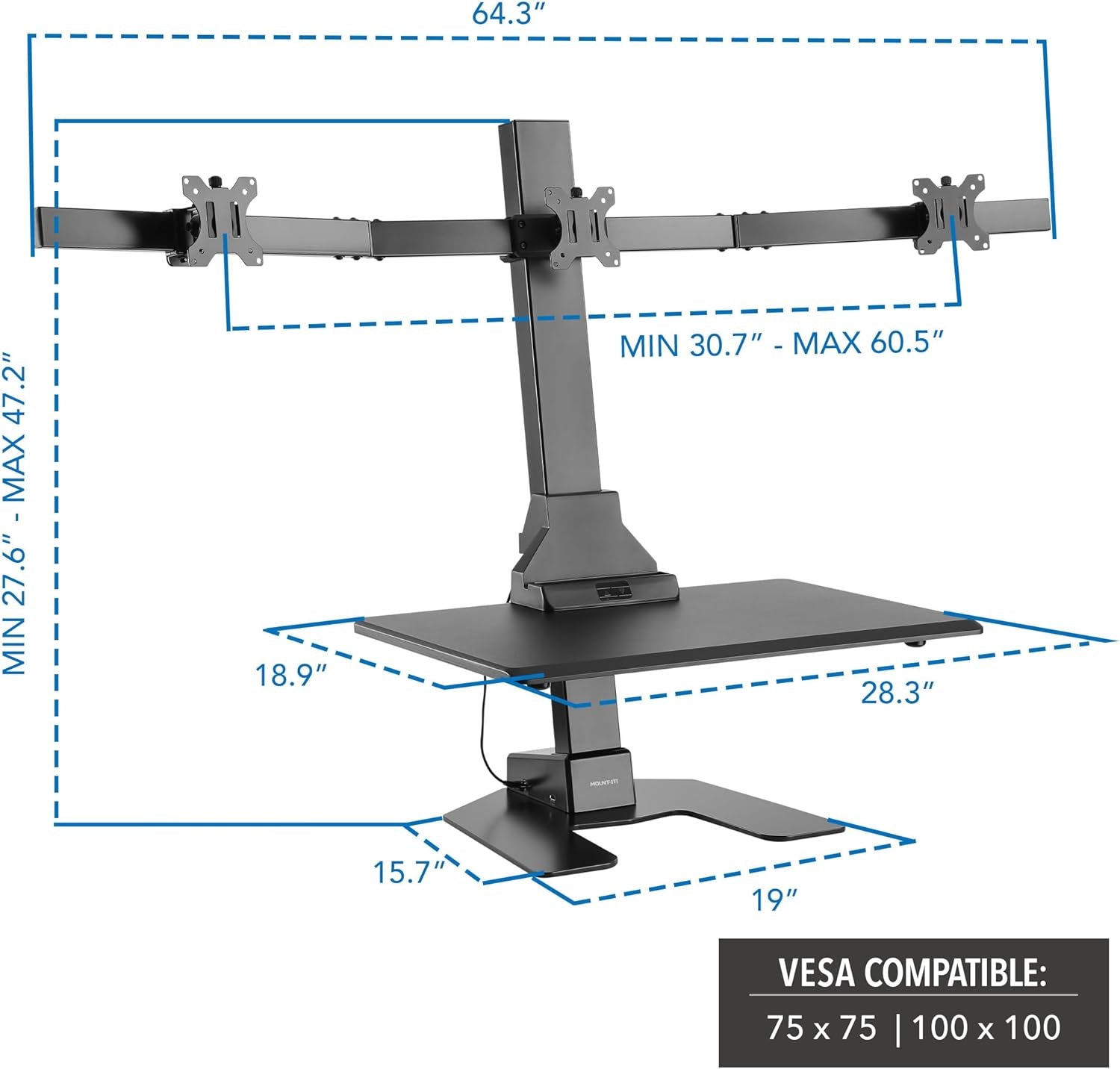 Triple Monitor Electric Standing Desk Converter - 3 Screens Stand up Desk Riser - Height Adjustable Desktop & 3 Mounts for Screens up to 32", Sit-Stand Convertor for Home, Office, School