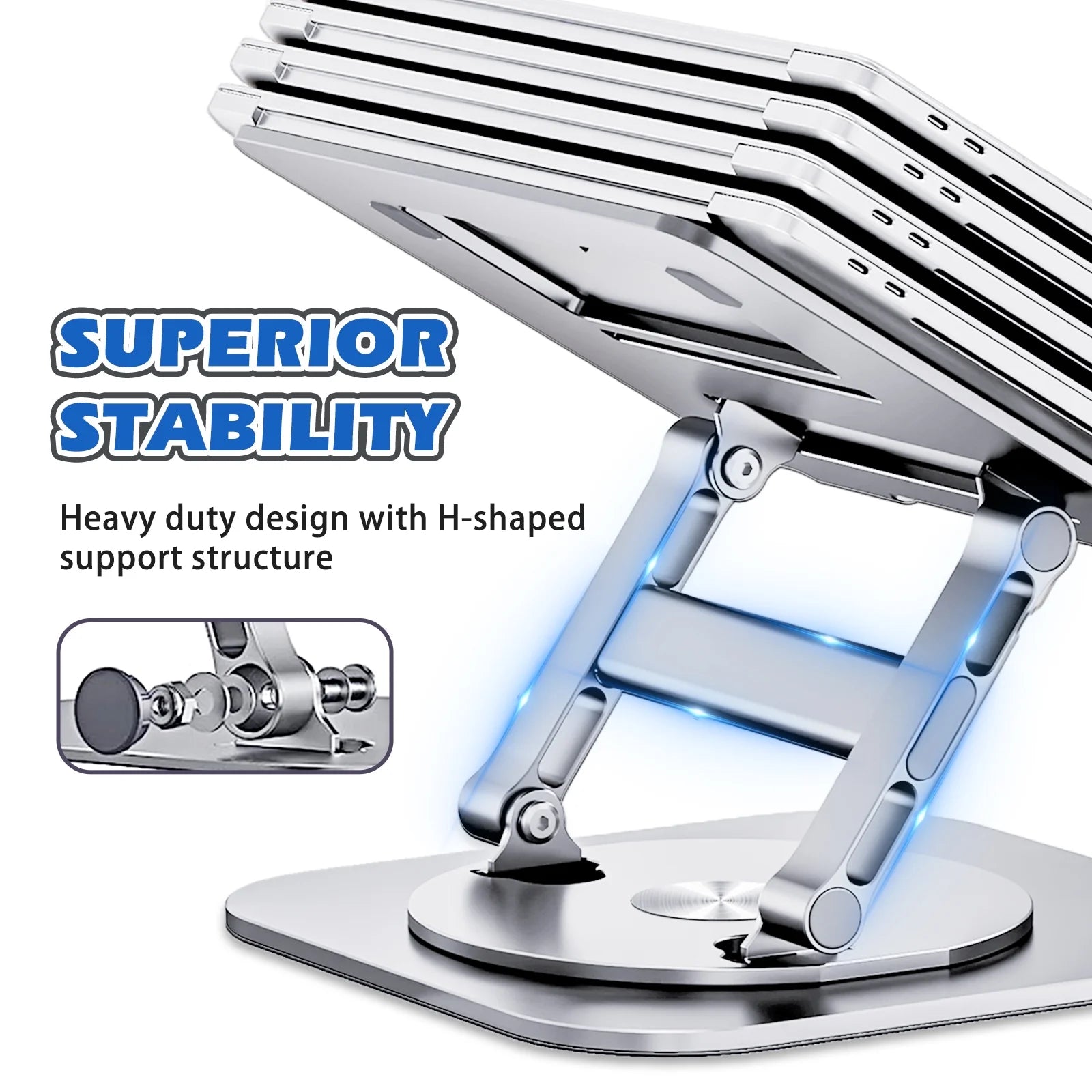 Portable Laptop Stand for Desk, Adjustable Foldable Aluminum Laptop Holder Riser with 360° Rotating, Compatible with 10-17 Inches