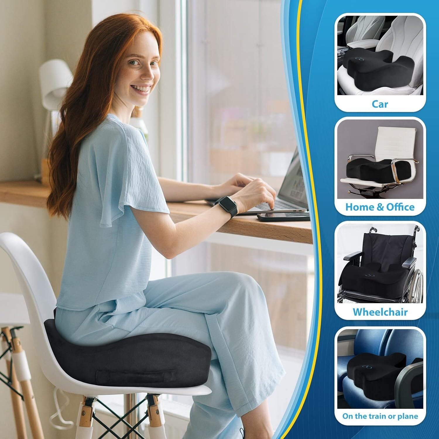 4.76" Thick Memory Foam Seat Cushion, Office Chair Car Seat Tailbone Pain Relief