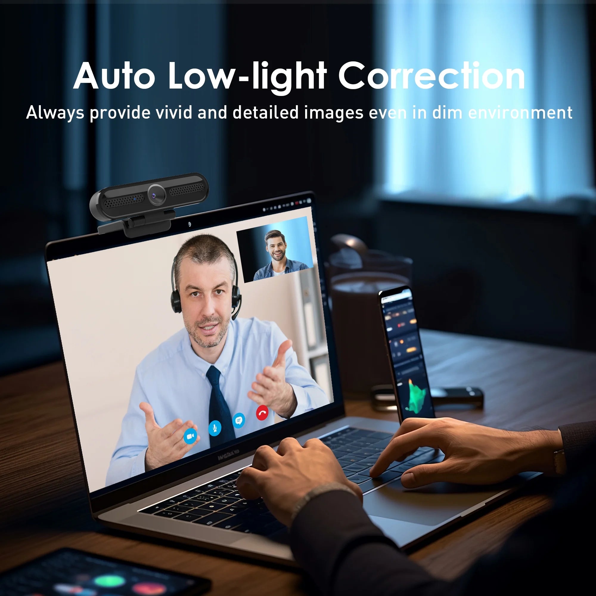 2K/1080P Webcam with 2 Microphones for Laptop Conference Streaming PC USB Web Cam Autofocus