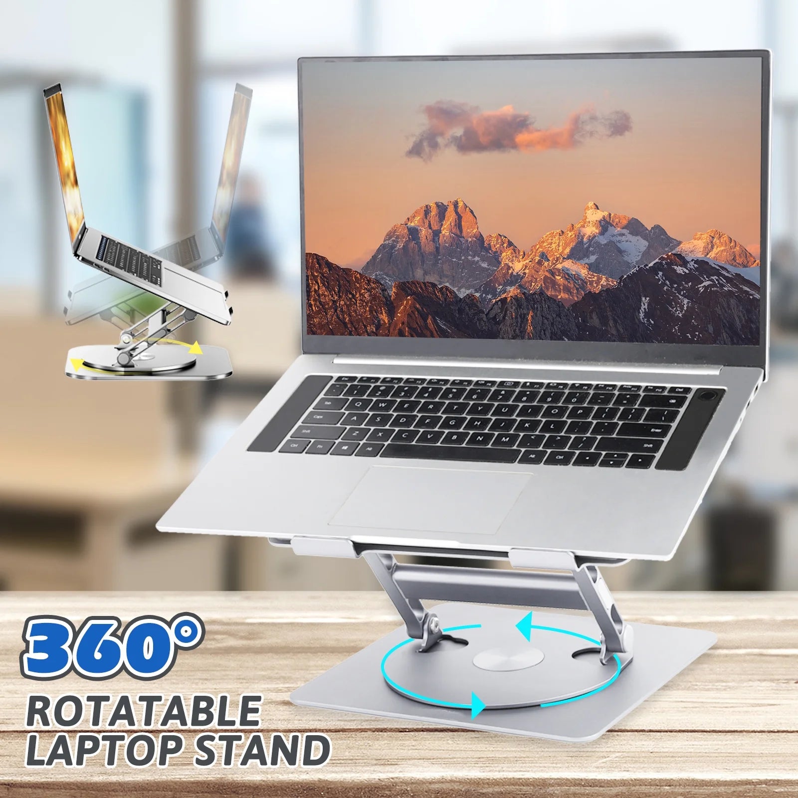 Portable Laptop Stand for Desk, Adjustable Foldable Aluminum Laptop Holder Riser with 360° Rotating, Compatible with 10-17 Inches