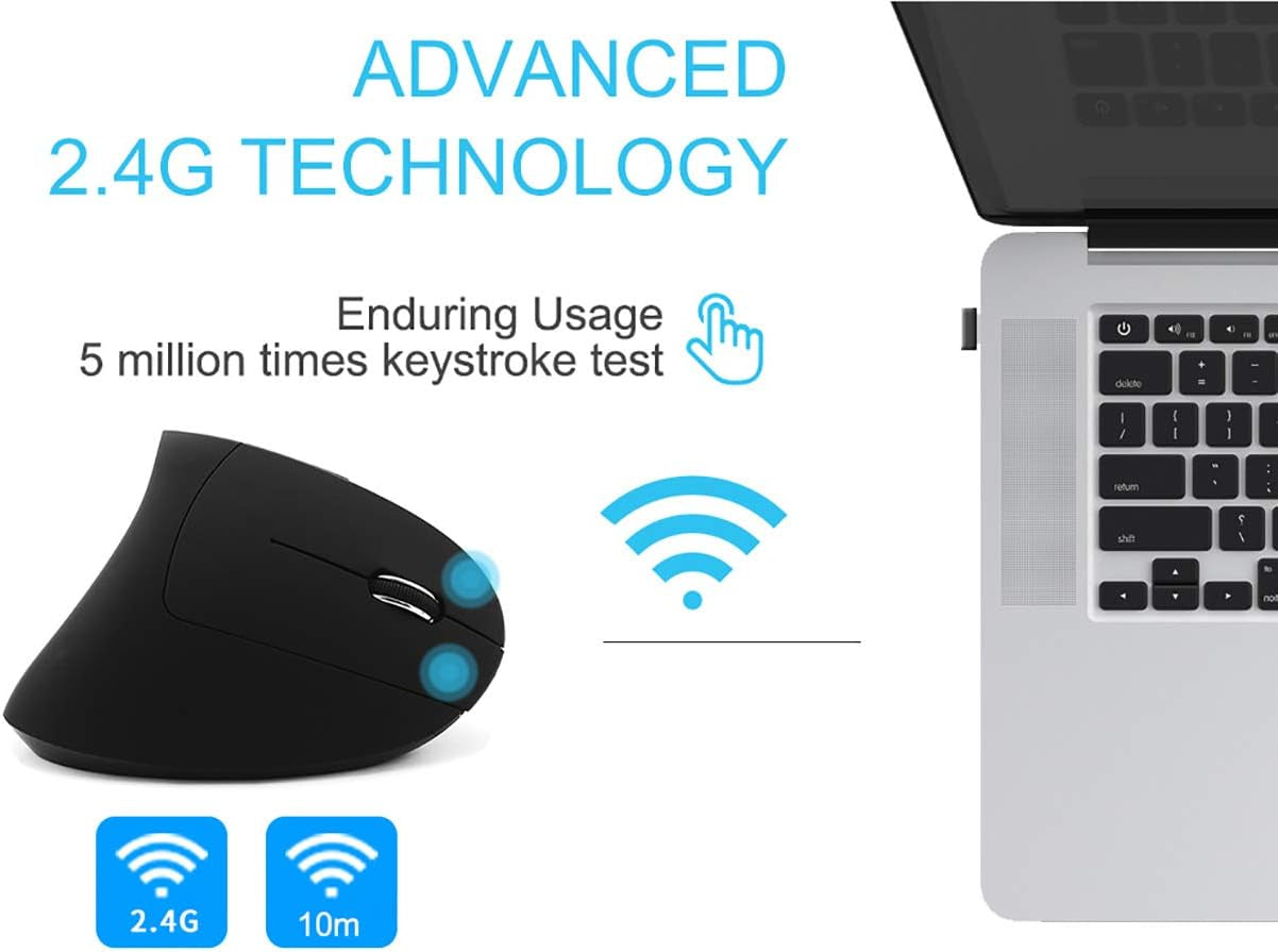 Wireless Vertical Mouse, Wireless Ergonomic Vertical Mouse, 2.4G Optical Mice 800/1200/1600 High Precision for PC Laptop Desktop Mac (Ergonomic Mouse-Rechargeable)