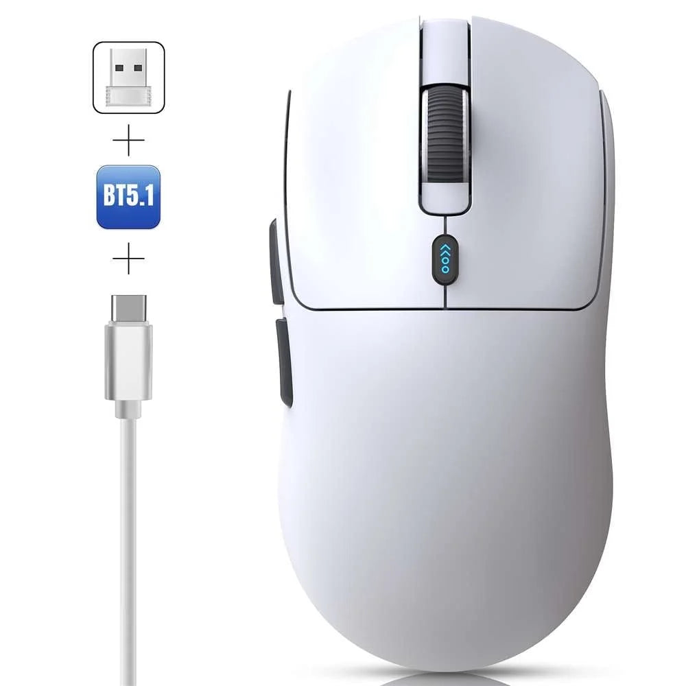 Wireless Gaming Mouse,Long Battery Standby,3 Mode Wired/2.4G/Bluetooth 5.1 Portable Rechargeable Gaming Mice for Pc/Mac/Computer/Laptop/Tablet,White
