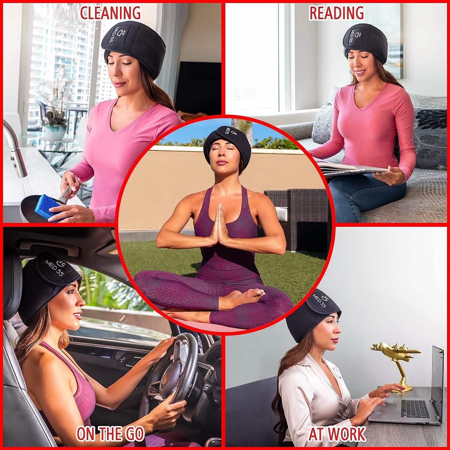 Headache & Migraine Relief Wrap Hat, Hot/Cold Gel Compress for Tension & Stress.