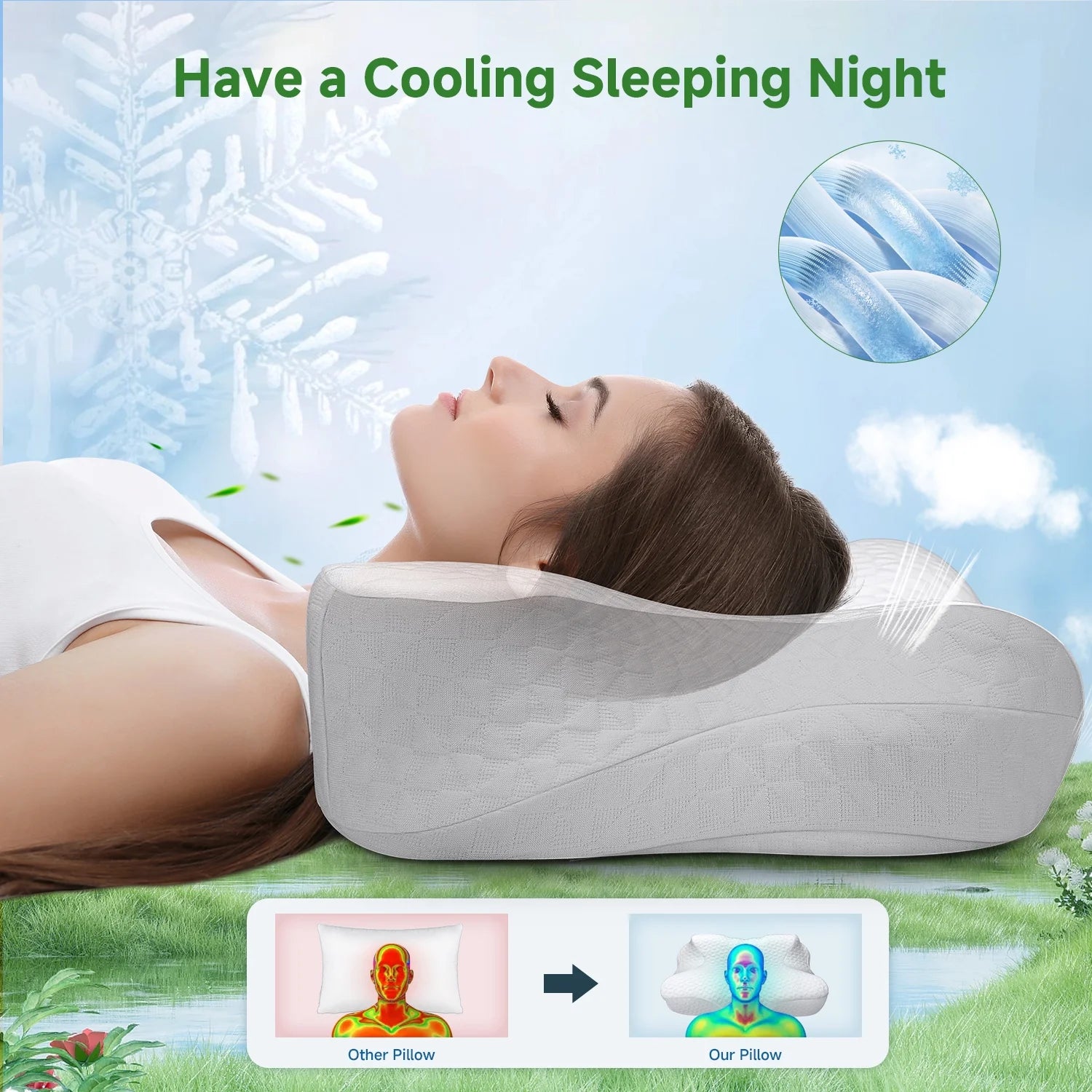 Bed Pillows for Cervical Pillow for Neck Pain Relief, Odorless Orthopedic Memory Foam Contour Neck Pillows with Breathable Pillowcase for Side Back Stomach Sleepers, Lightgrey