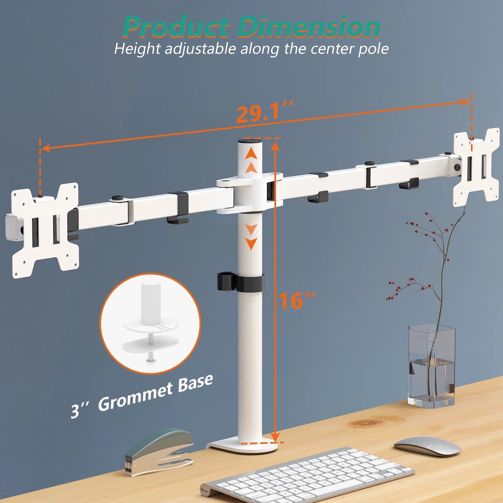 M002-W Dual LCD Monitor Mount Stand with Fully Adjustable Desk
