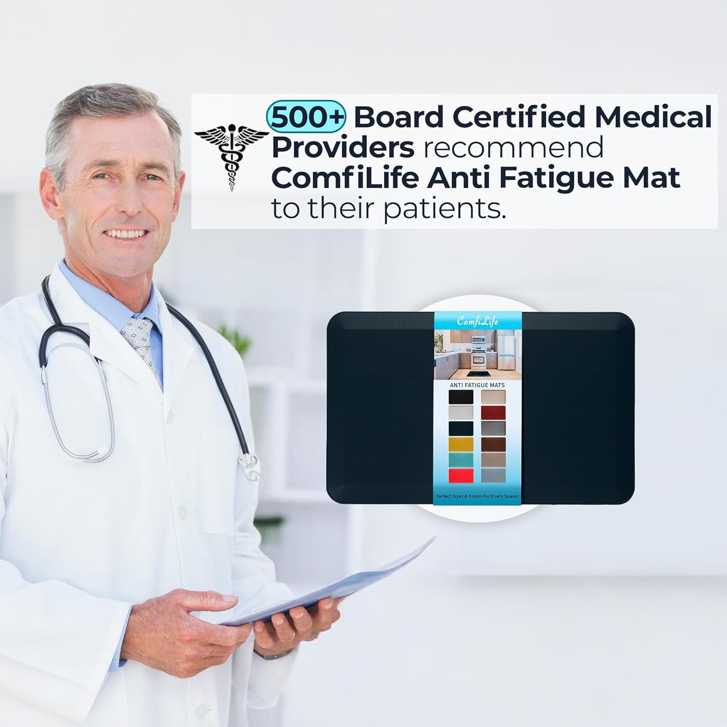 anti Fatigue Floor Mat – 3/4 Inch Thick Kitchen Mats for Floor, Standing Desk Mat, Kitchen Rug – Comfort at Home, Office – Durable – Stain Resistant – Non-Slip Bottom (24" X 70", Navy)