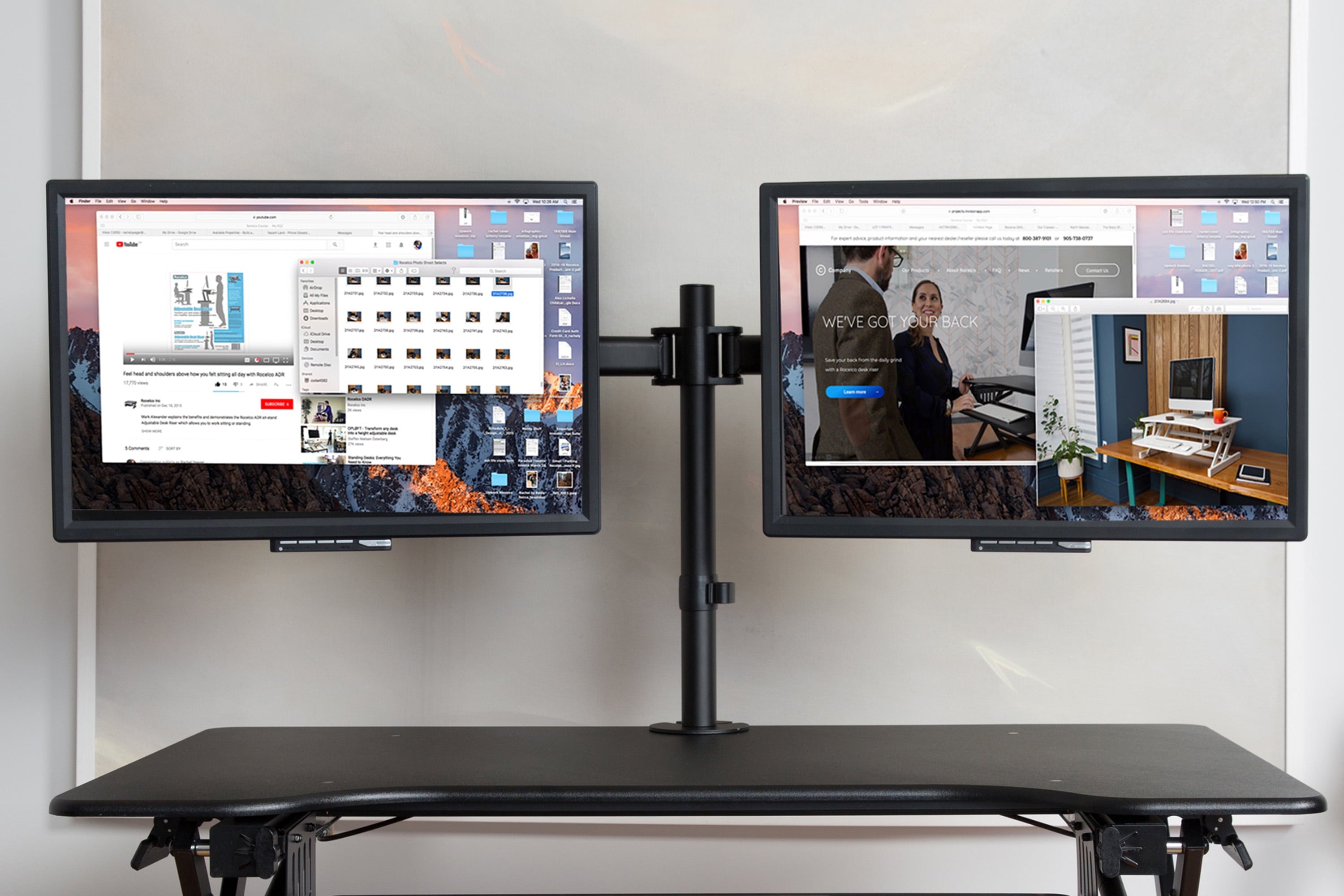 37.5" Deluxe Height Adjustable Standing Desk Converter with Dual Monitor Mount BUNDLE | Quick Sit Stand up Computer Workstation Riser | Large Retractable Keyboard Tray | Black (R DADRB-DM2)