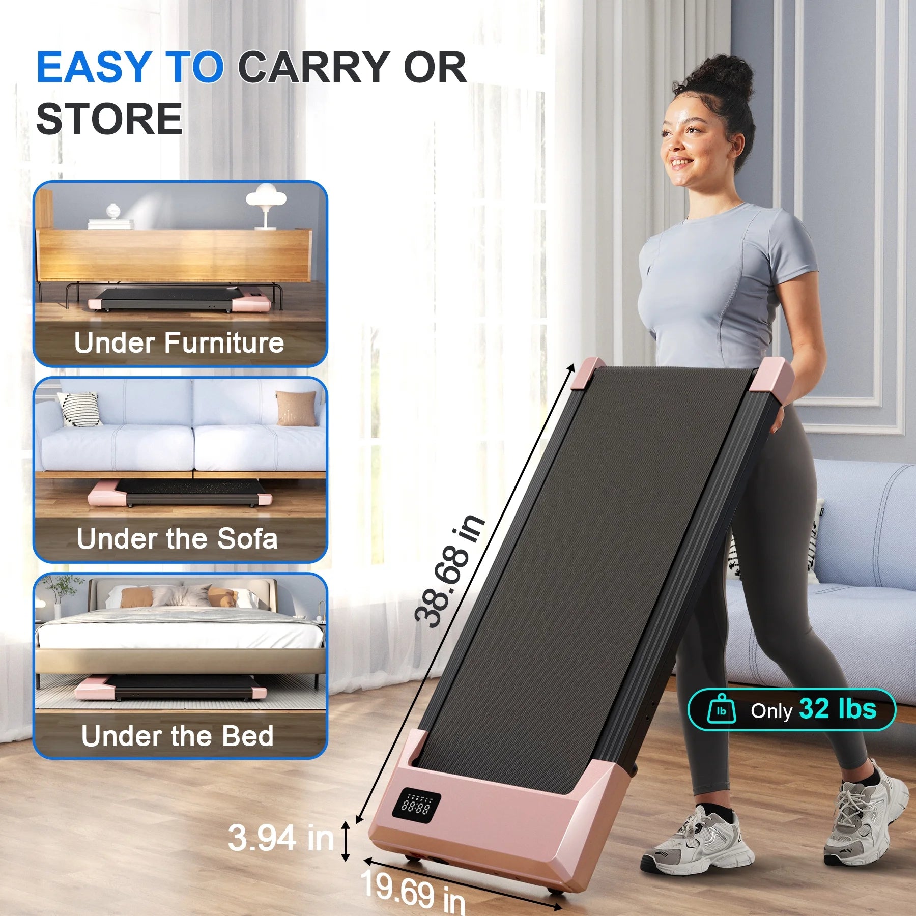 Walking Pad, under Desk Treadmill, 3 in 1 Portable Treadmill with Remote Control LED Display, 2.5 HP Quiet Walking Jogging Machine for Office Home Use, 250 Lbs Capacity