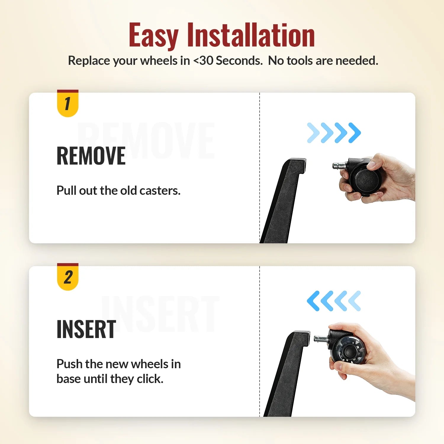 Office Chair Wheels Replacement Casters,5Pack 2Inch Heavy Duty Rubber Smooth & Quiet Rolling Casters Wheels,Gray