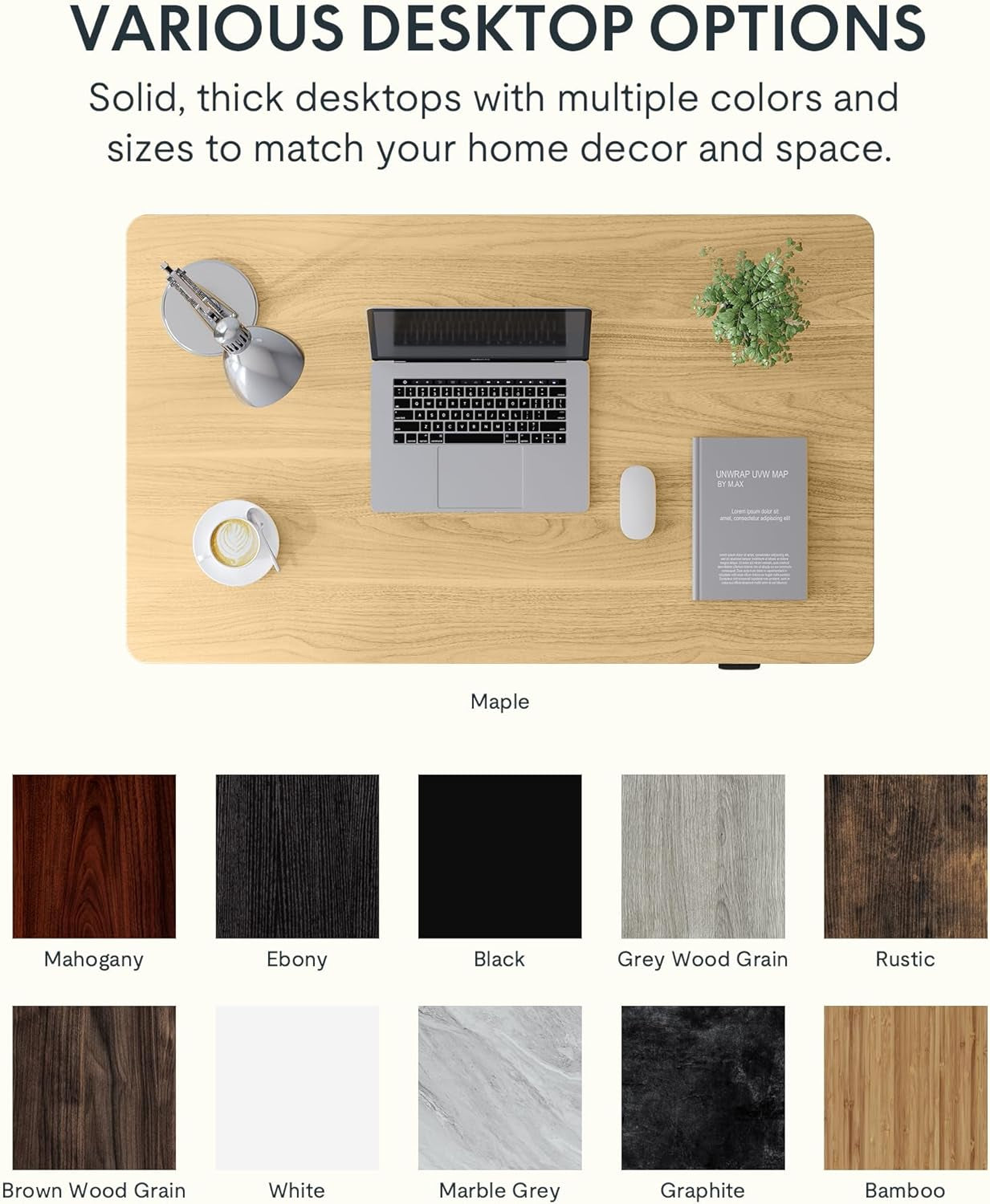 EN1 Whole-Piece Standing Desk 48" X 30" Electric Height Adjustable Stand up Desk Frame W/Automatic Smart Keypad (Black Frame + Maple Top, 2 Packages)