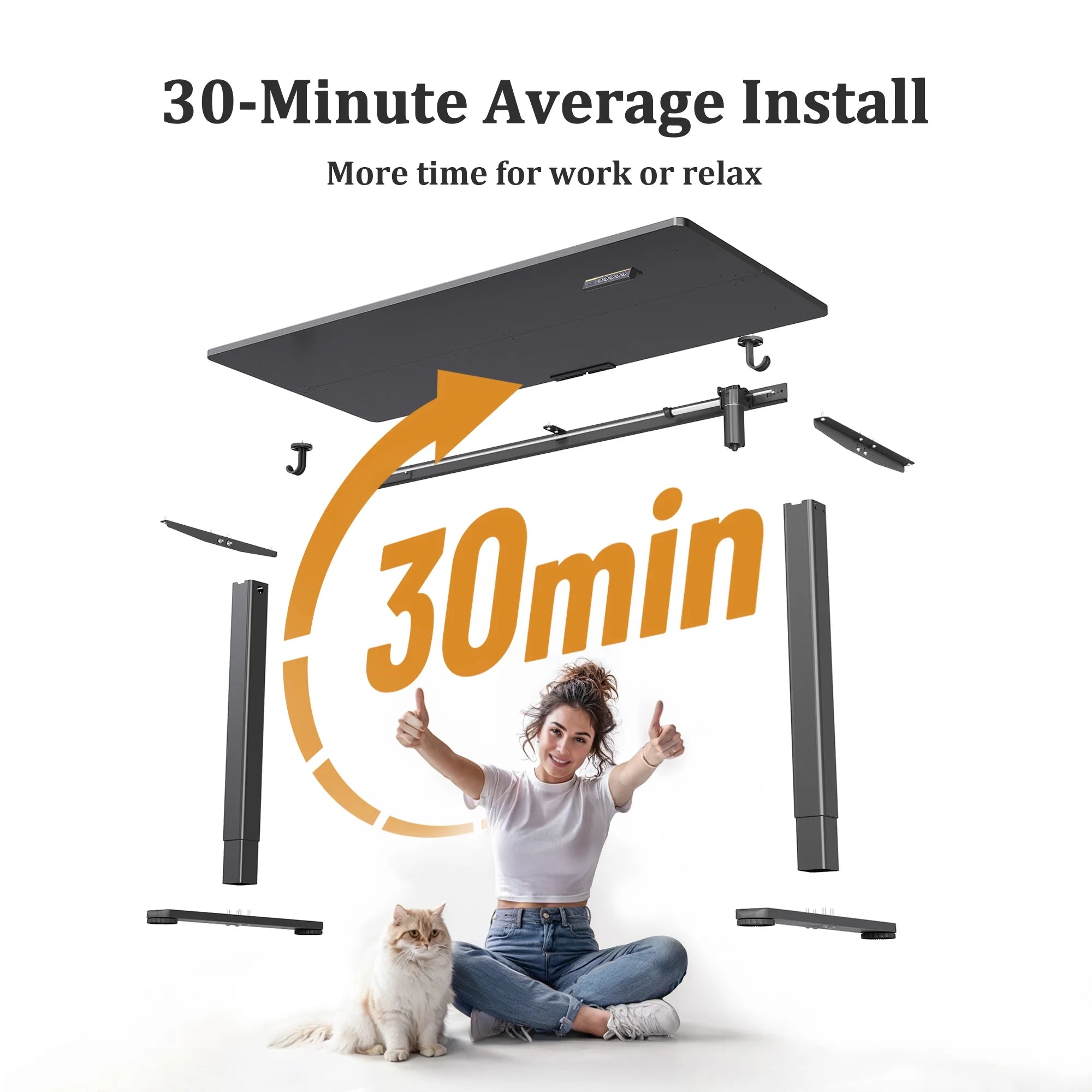 Electric Standing Desk, Adjustable Height Stand up Desk, 55X24 Inches Sit to Stand Home Office Computer Desk with Splice Board, Black Frame/Black Top