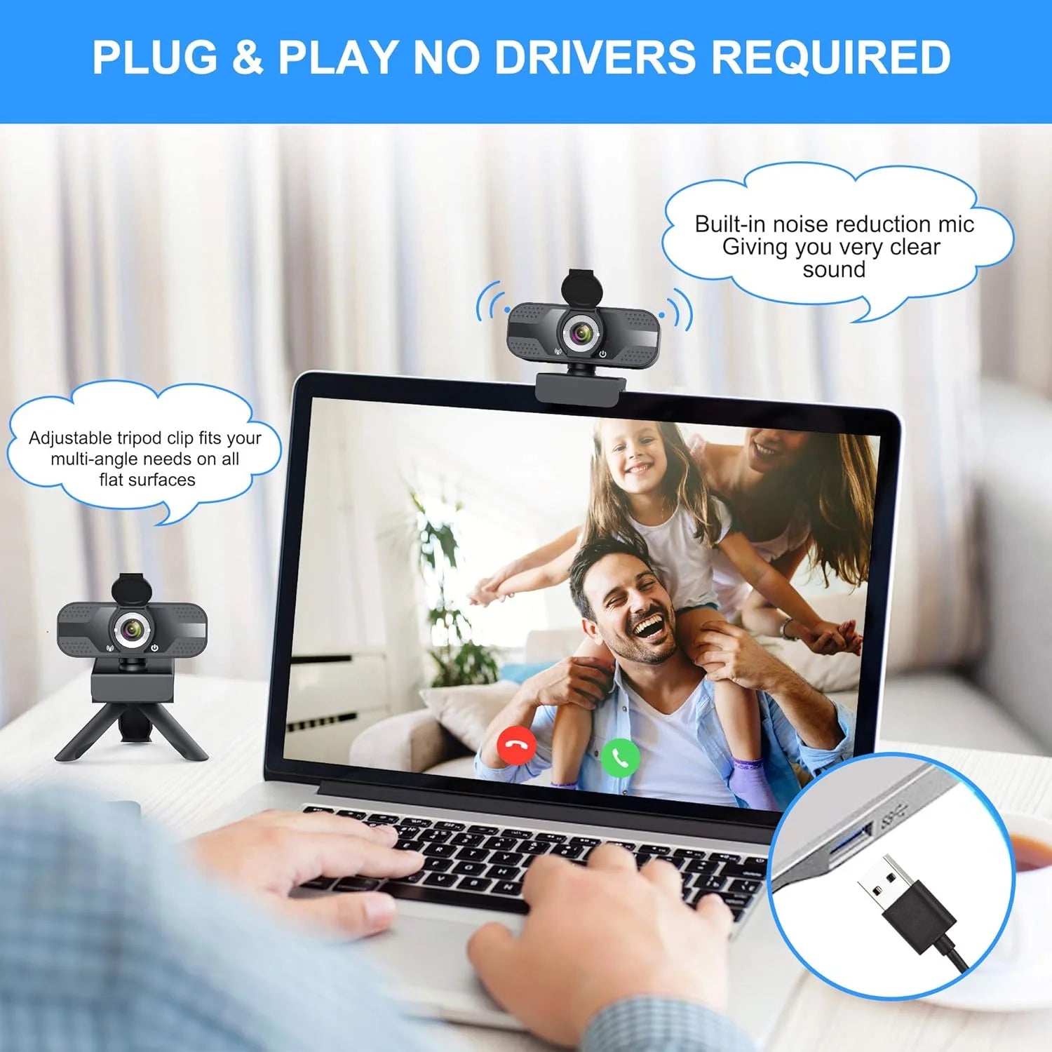 Webcam with Microphone for Desktop,1080P HD USB Webcam for PC Desktop & Laptop,With Privacy Cover&Webcam Tripod, Plug and Play,For Conferencing and Video Calling