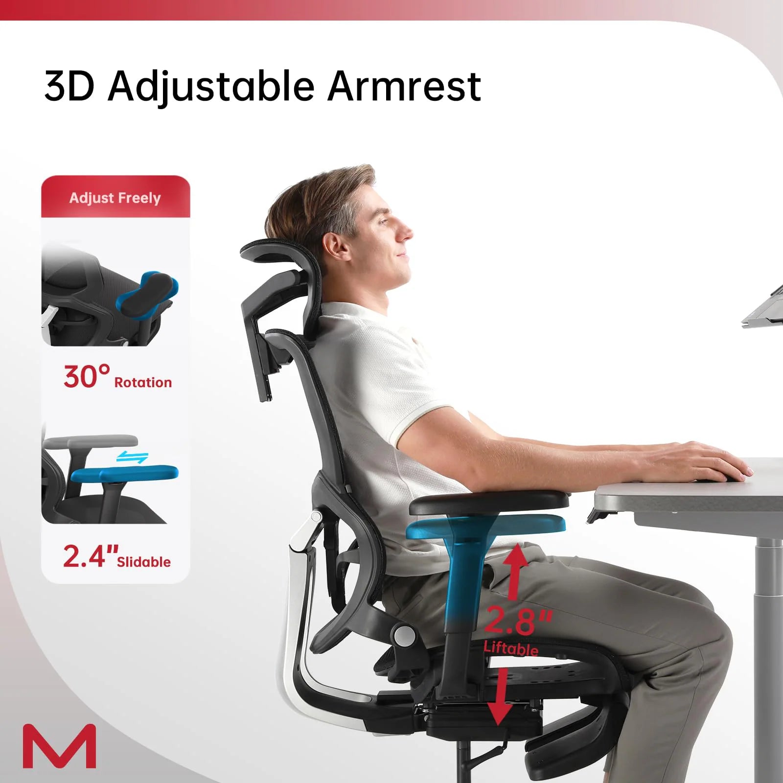 Ergonomic Office Chair with Footrest Home Office Chair with Soft Rubber Lumbar Support Tilt Mesh Computer Chair