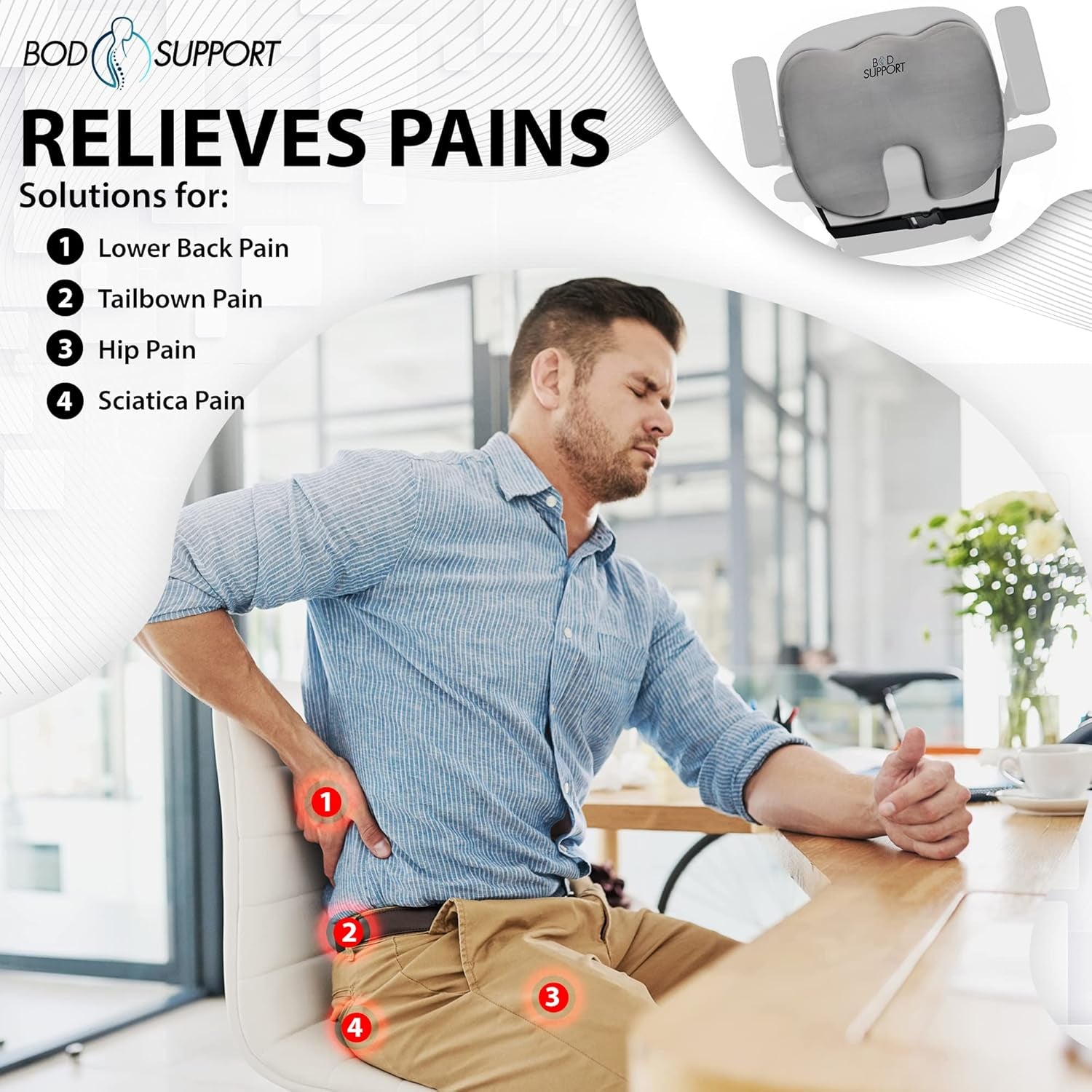 Seat Cushion with Straps - Seat Cushions for Office Chairs, Car Seat Cushion for Tailbone Pain Relief Cushion Design to Relieve Sciatica Coccyx Design from Prolonged Sitting (Grey)