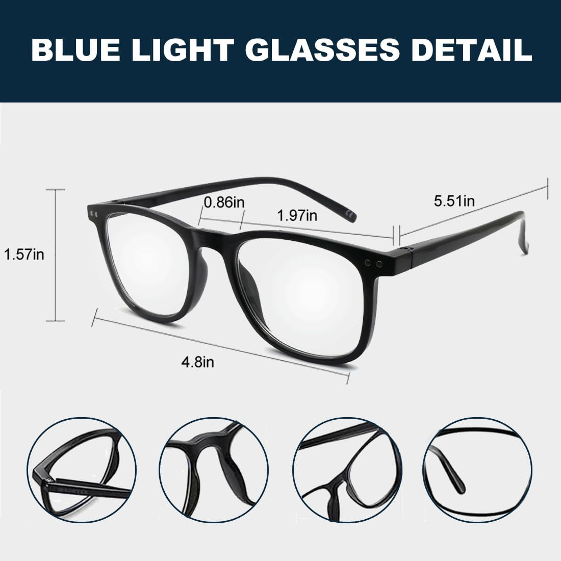 Blue Light Blocking Glasses, Blue Blocker Computer Glasses for Men Women, anti Glare 400 UV & Eye Strain Fake Square Glasses