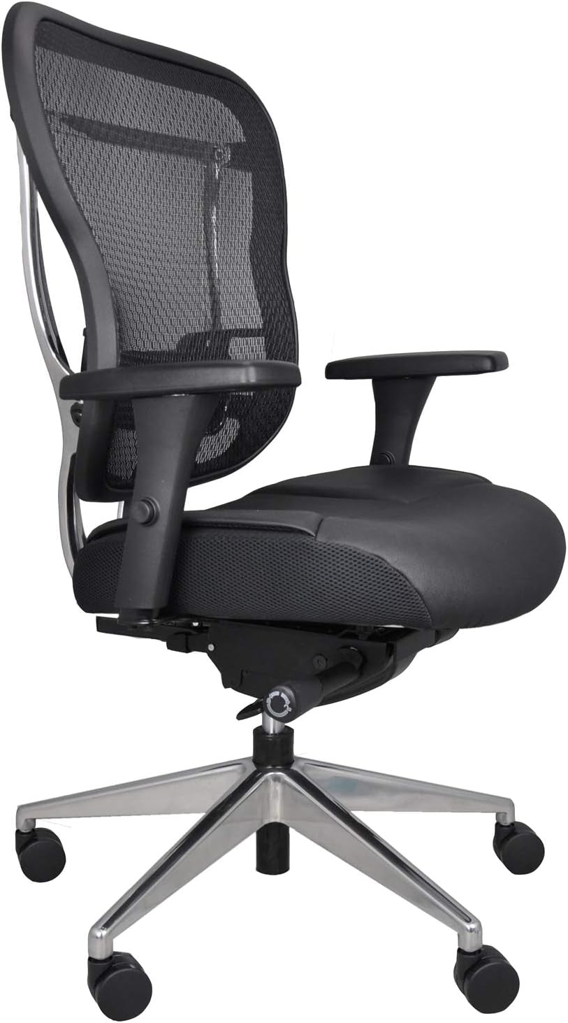 Aloria Series Office Chair Ergonomic Executive Computer Chair, Genuine Leather Seat Cushion, Mesh Back, Adjustable Lumbar Support Swivel and Tilt High-Back (Black)