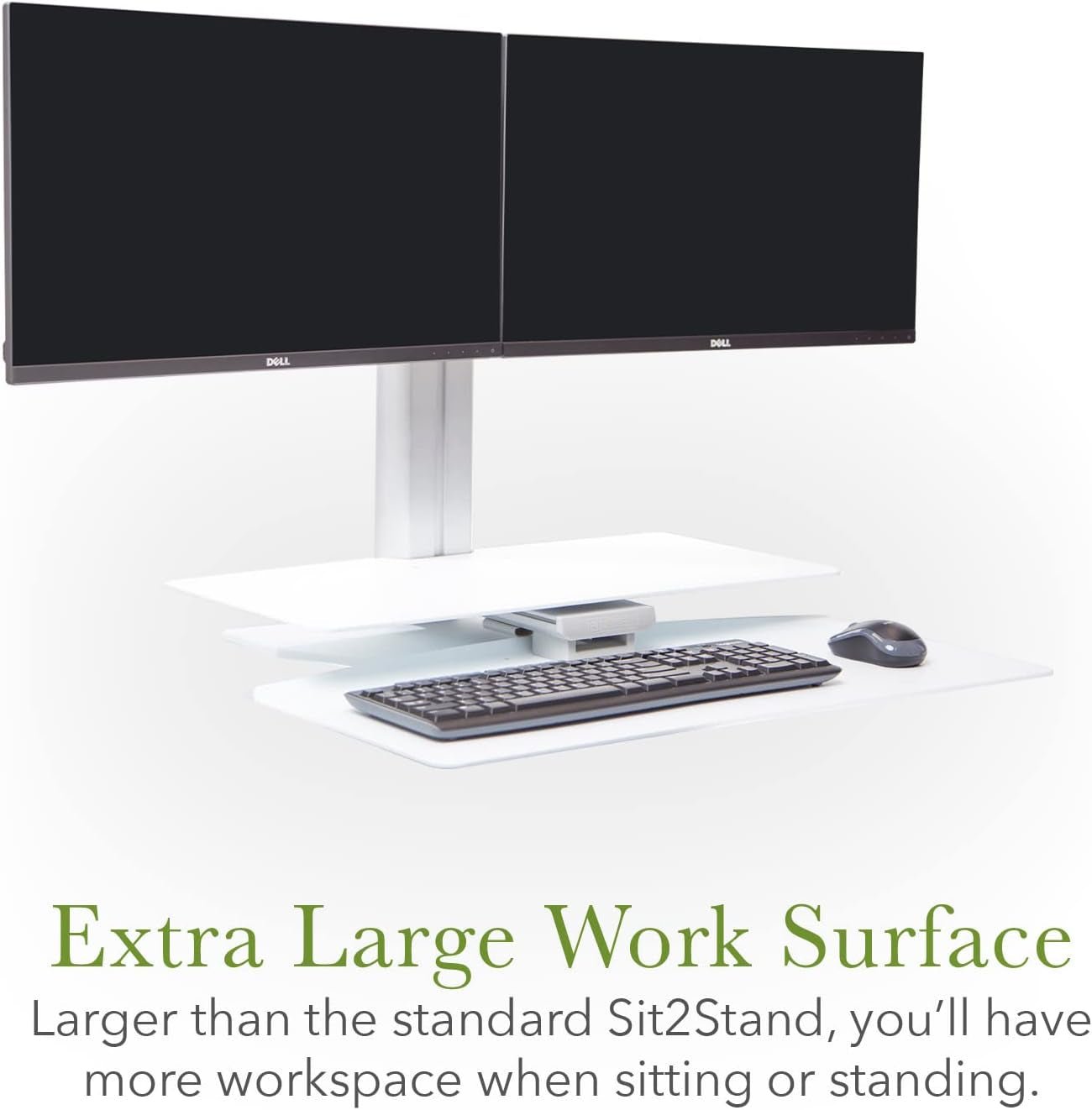 Sit2Stand plus Standing Desk Converter with Dual Monitor Crossbar - 18” Height Adjustable Sit-Stand Workstation - Silver/White (Plus Model)