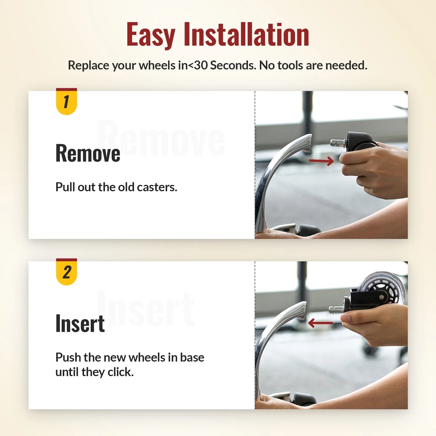 Office Chair Caster Wheels Replacement Rubber Caster Wheels, 5PCS Rollerblade Wheels for Hardwood Floors