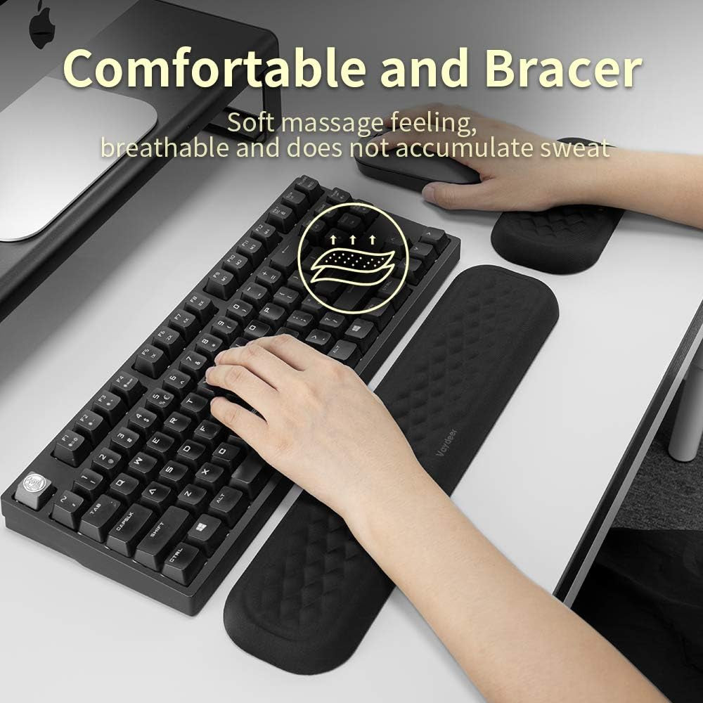 60%-75% Keyboard Wrist Rest, Memory Foam Hand Rest Support Pad Padded for Office, Computer, Laptop, Mac Typing and Wrist Pain Relief and Repair(14.17Inch,Black)